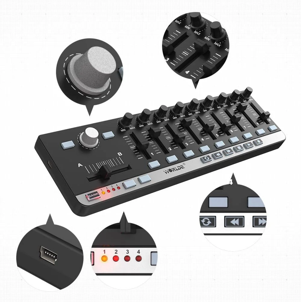Btuty Worlde EasyControl.9 کنترلر MIDI قابل حمل مینی USB با 9 خط باریک Btuty Worlde EasyControl.9 کنترلر MIDI قابل حمل مینی USB با 9 خط باریک
