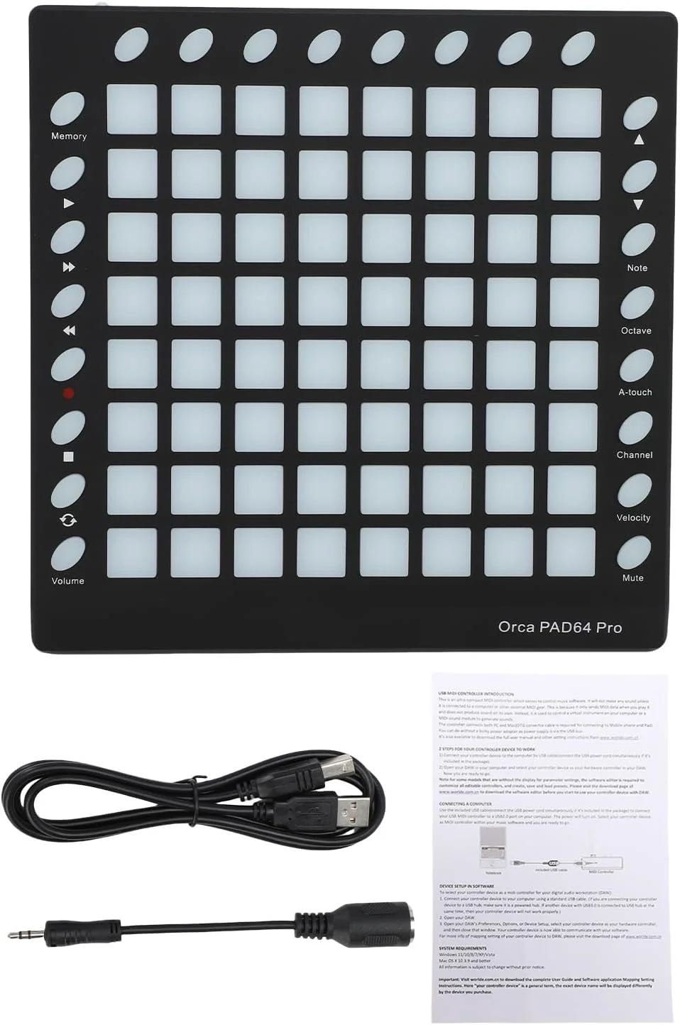 دستگاه ساخت ریتم MIDI-Pad، کنترلر MIDI-Pad با 64 پد RGB، 8 دکمه RGB، 6 کنترل حمل و نقل، ویرایشگر یکپارچه، پد MIDI قابل حمل برای اجرای زنده در
