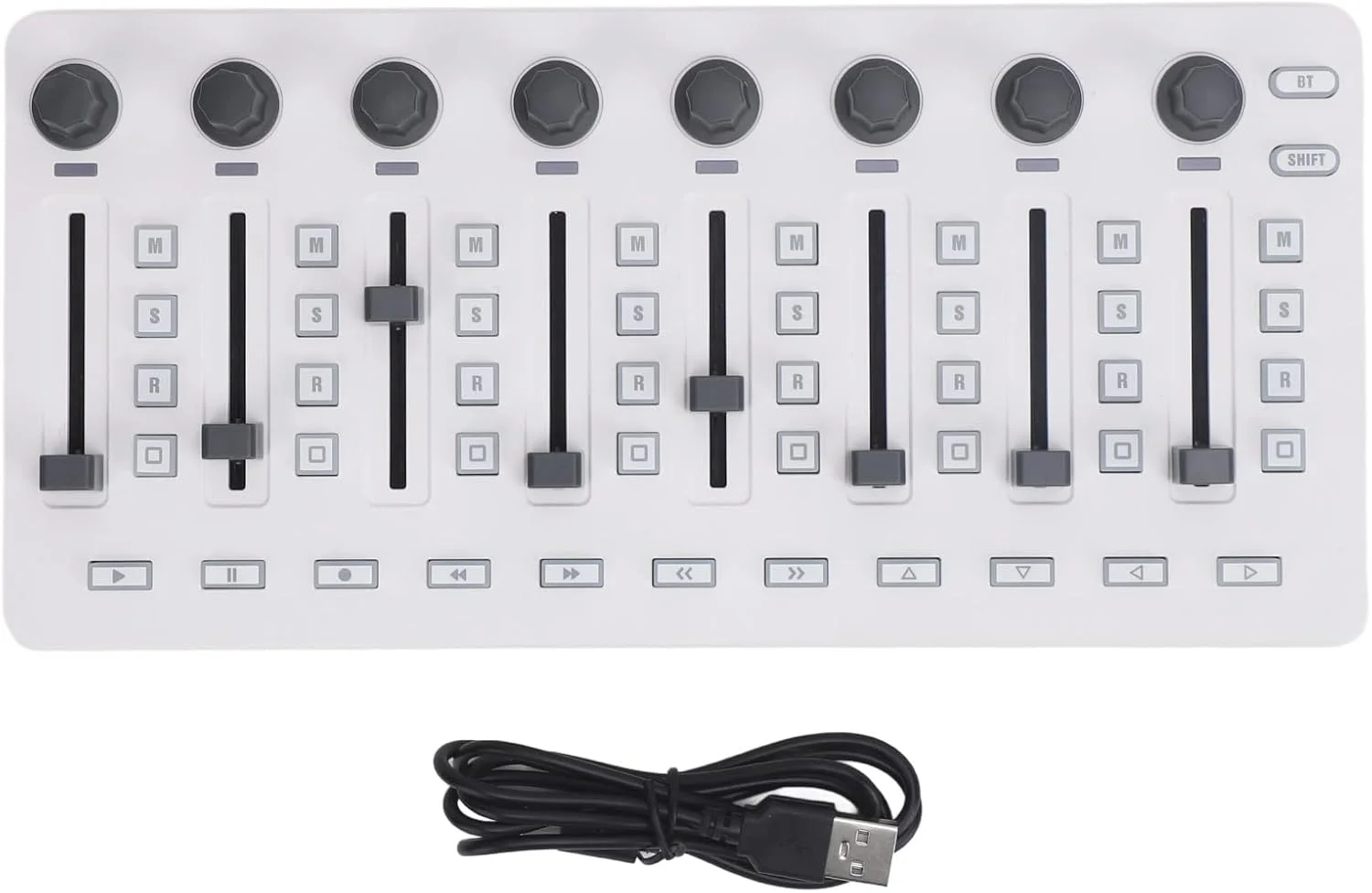 میکسر کنترلر MIDI، میکسر MIDI بی‌سیم USB-بلوتوث قابل حمل حرفه‌ای با 8 دکمه فشاری، 43 دکمه کنترلی و 8 دستگیره برای تولیدکنندگان موسیقی، دی‌جی‌ها، ABS، مشکی