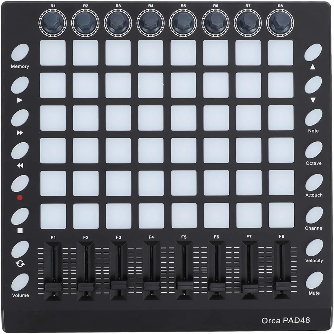 کنترلر پد MIDI، دستگاه ضرب ساز USB قابل شارژ با 48 پد درام RGB حساس به سرعت، 8 دکمه و فیدر قابل تنظیم، قابل حمل برای مبتدیان