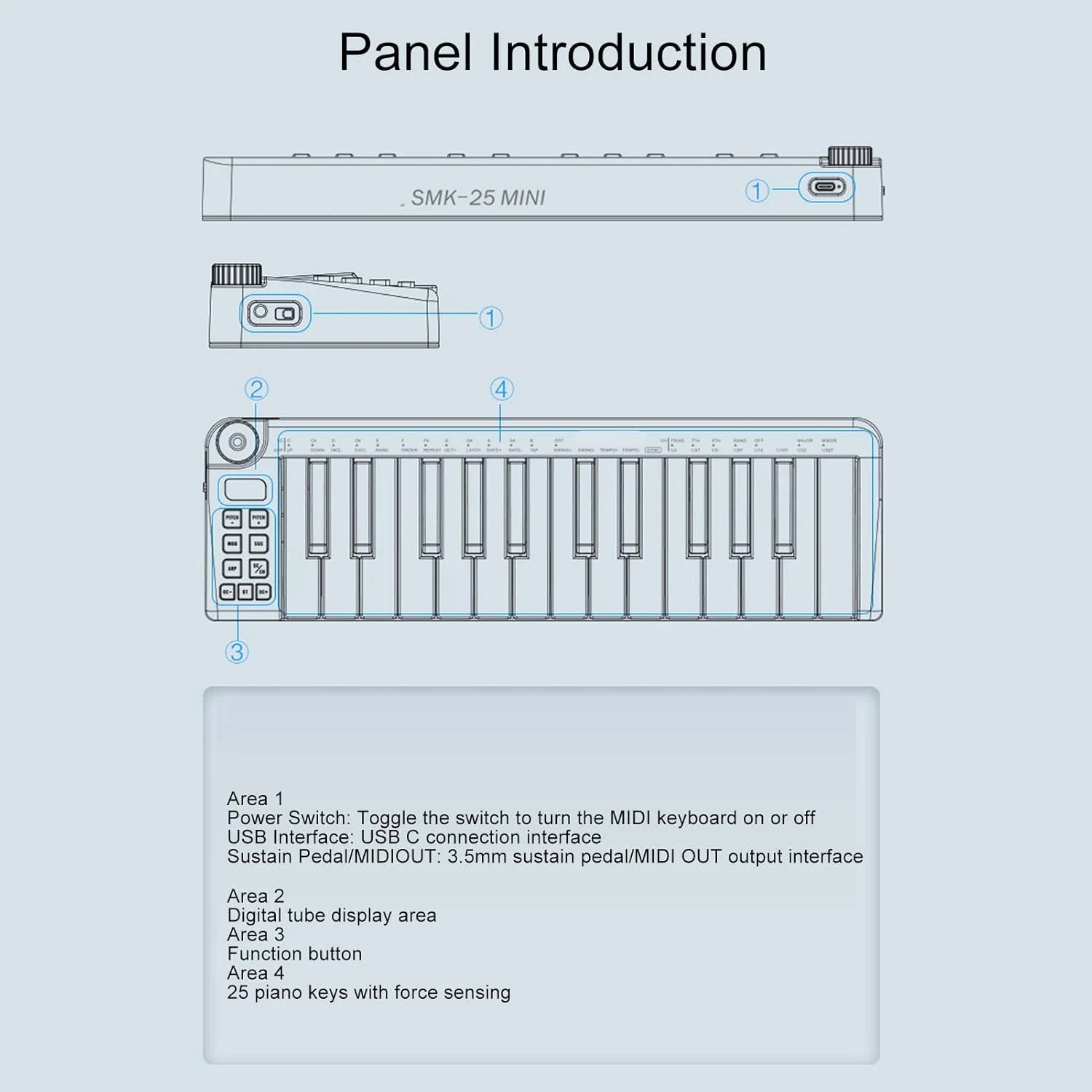 کنترلر میدی کیبورد، 25 کلید حساس به ضربه با طراحی قابل حمل، اتصالات جامع، ورودی و خروجی های متنوع