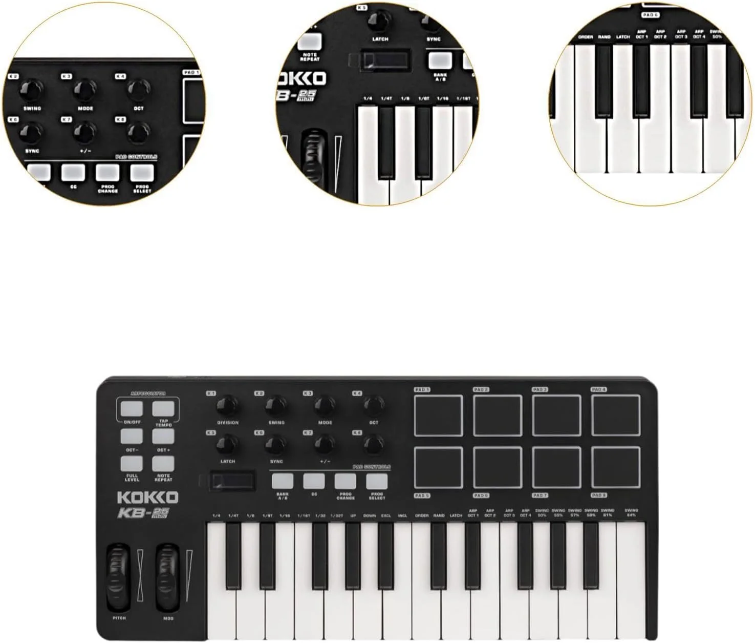 F Fityle MIDI کنترلر با 8 پد درام، 25 کلید USB MIDI پد حرفه ای و جمع و جور، دستگاه بیت ساز برای اجرا