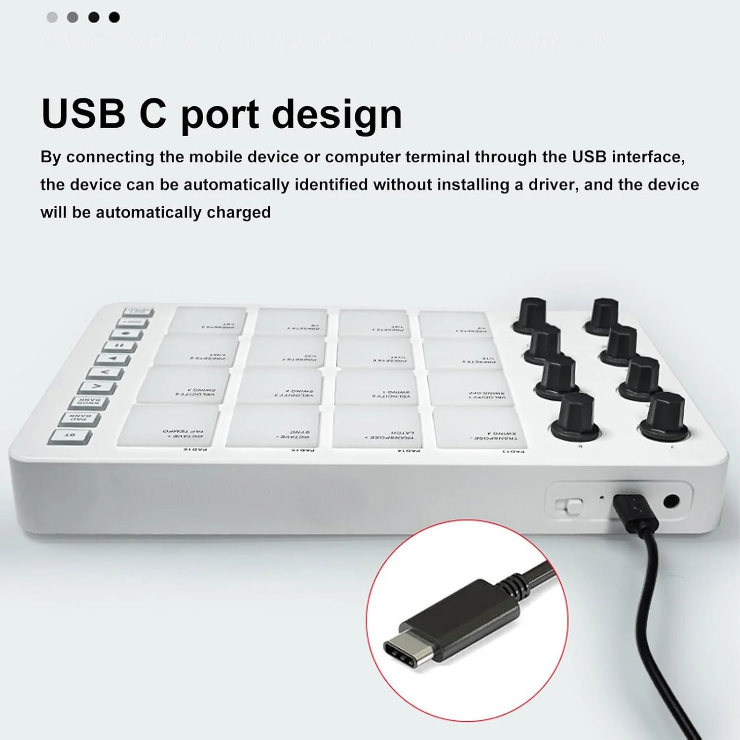 کنترلر MIDI، دستگاه بیت‌ساز برای تولید موسیقی، کنترلر پد بیت USB-MIDI قابل حمل برای مبتدیان، 16 پد بیت با نور پس‌زمینه RGB، 8 کنترلر قابل تنظیم