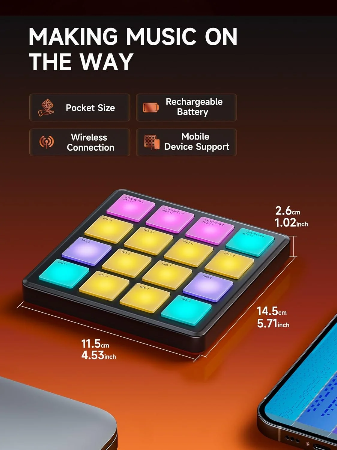 دستگاه ساخت بیت پد کنترلر MIDI Donner، دستگاه درام قابل حمل با 16 پد بیت، تکرار نت و نرم افزار تولید موسیقی، کنترلر مینی USB MIDI با 40 دوره، STARRYPAD MINI دستگاه ساخت بیت پد کنترلر MIDI Donner، دستگاه درام قابل حمل با 16 پد بیت، تکرار نت و نرم افزار تولید موسیقی، کنترلر مینی USB MIDI با 40 دوره، STARRYPAD MINI