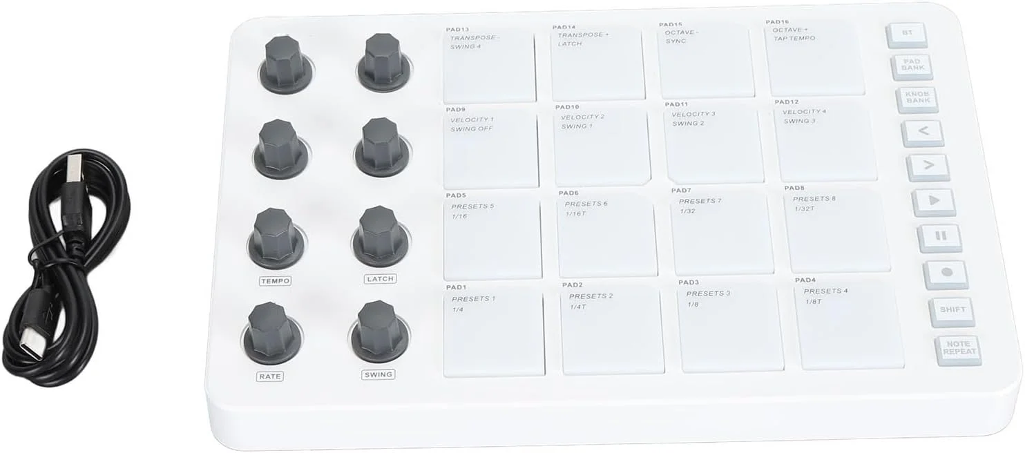 کنترلر MIDI، دستگاه قابل حمل USB Beat Maker با 16 پد درام RGB و 8 دکمه چرخشی