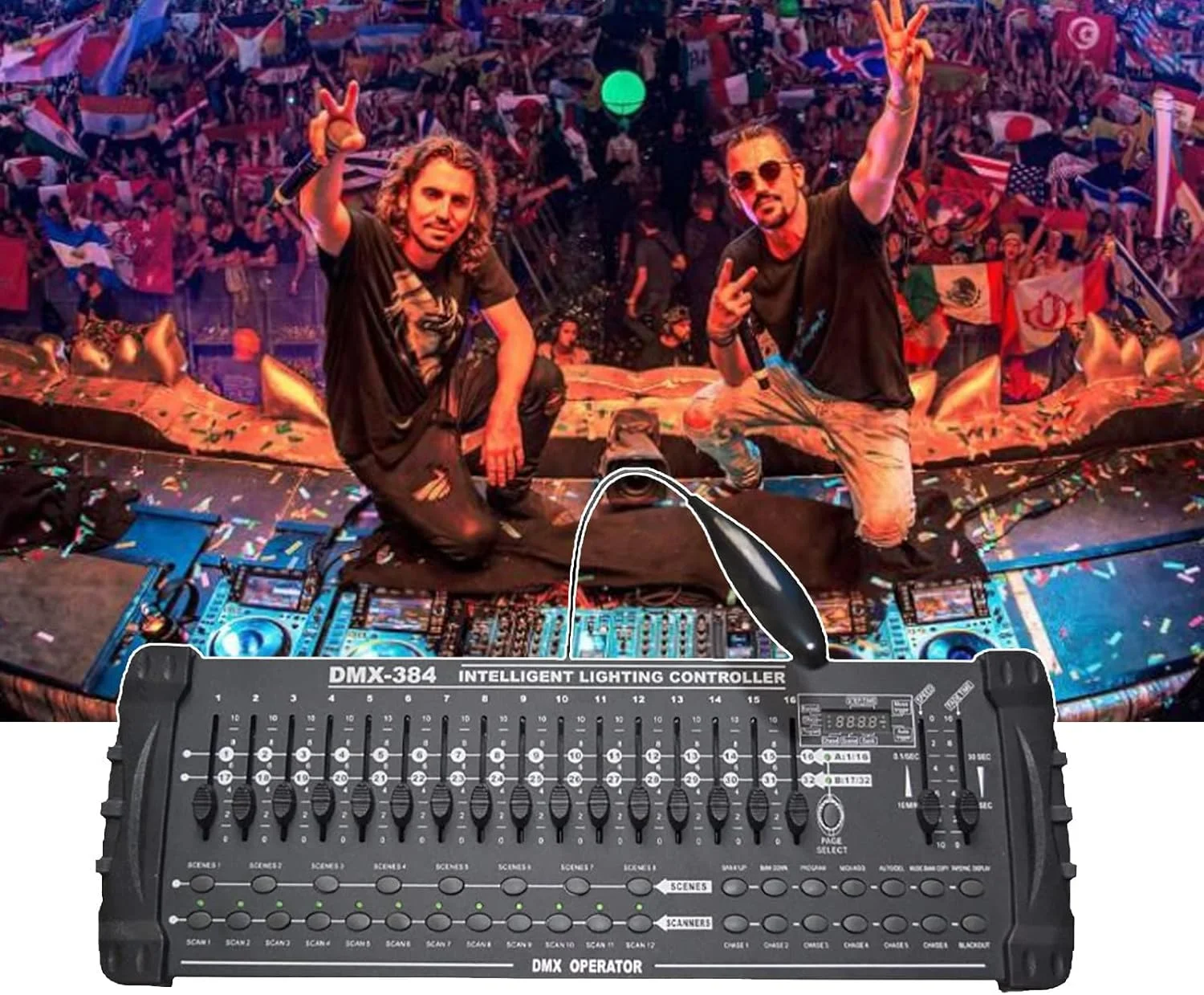 کنترلر DMX-512، DJ، 384 کانال DMX / 24 اسکنر (عملکردهای یکپارچه)، کنترل نور اتوماتیک (قابل برنامه ریزی)، کنترلر جهانی، برای ویرایش برنامه، نمایش های نور، A