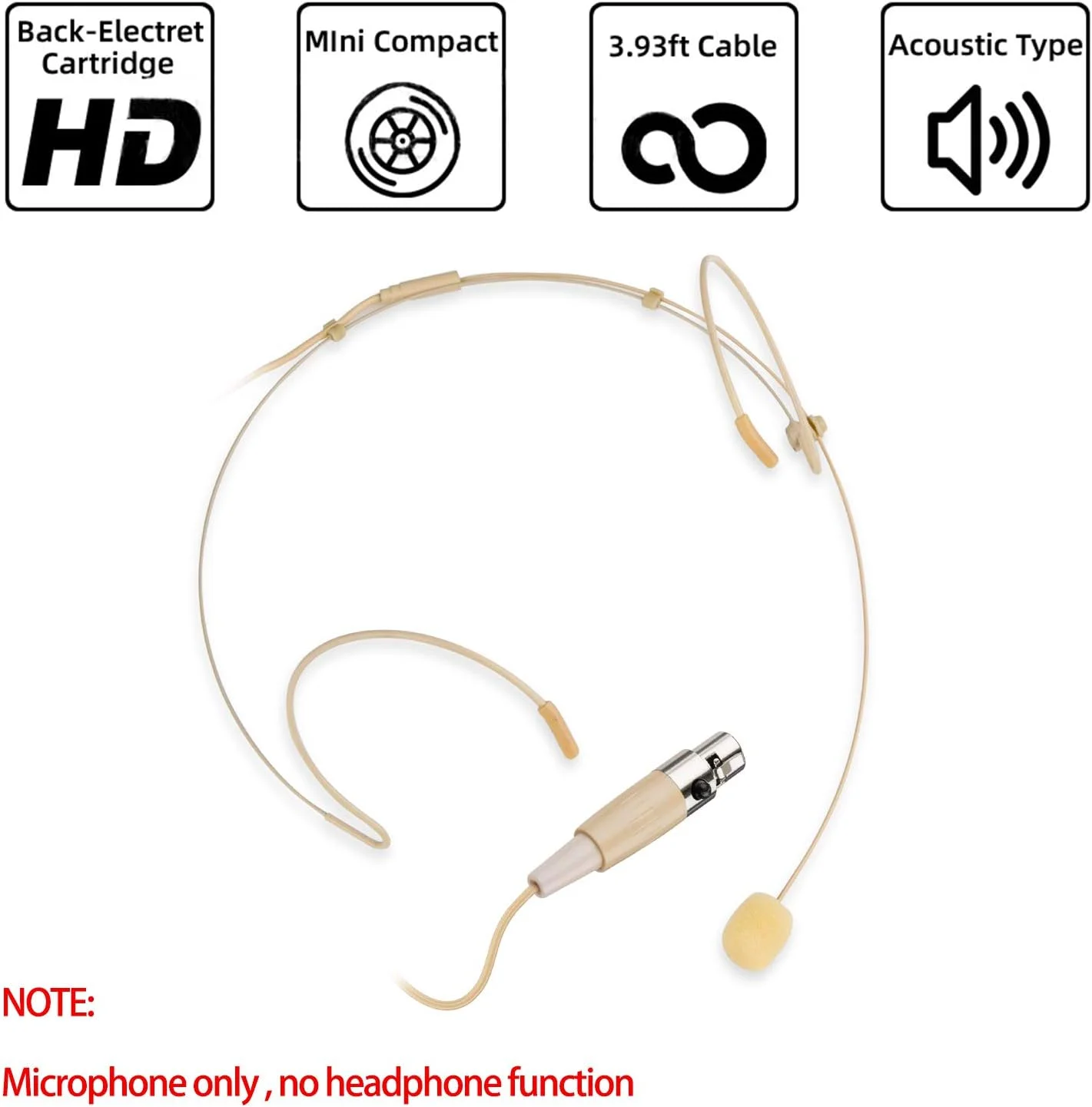 میکروفون هدست با هدبند برای فرستنده های بی سیم Shure - ایده آل برای سخنرانی ها، تئاتر، پادکست ها - مینی XLR TA4F