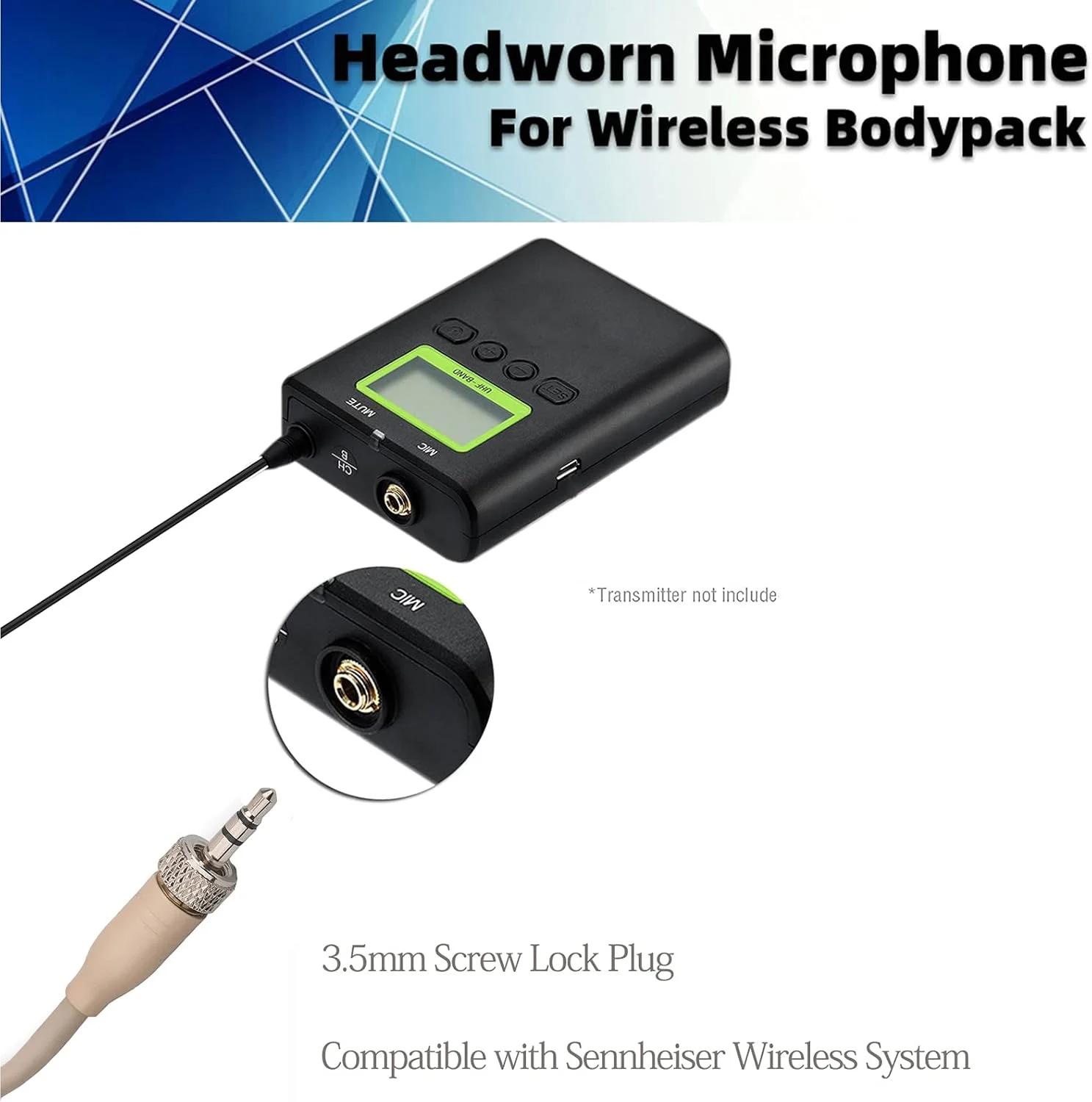میکروفون هدست استریو با هدبند برای فرستنده های بی سیم Sennheiser - ایده آل برای سخنرانی ها، تئاتر، پادکست ها - پلاگین پیچ 3.5 میلی متری