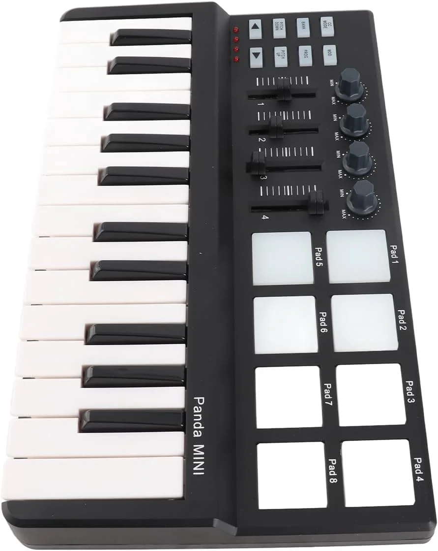 کنترلر صفحه کلید USB MIDI قابل حمل MTLavish 25 Taste Ultra با 8 پد ماشه ای با نور پس زمینه رنگارنگ، کلیدهای حساس به سرعت بالا، پلاگین و پخش
