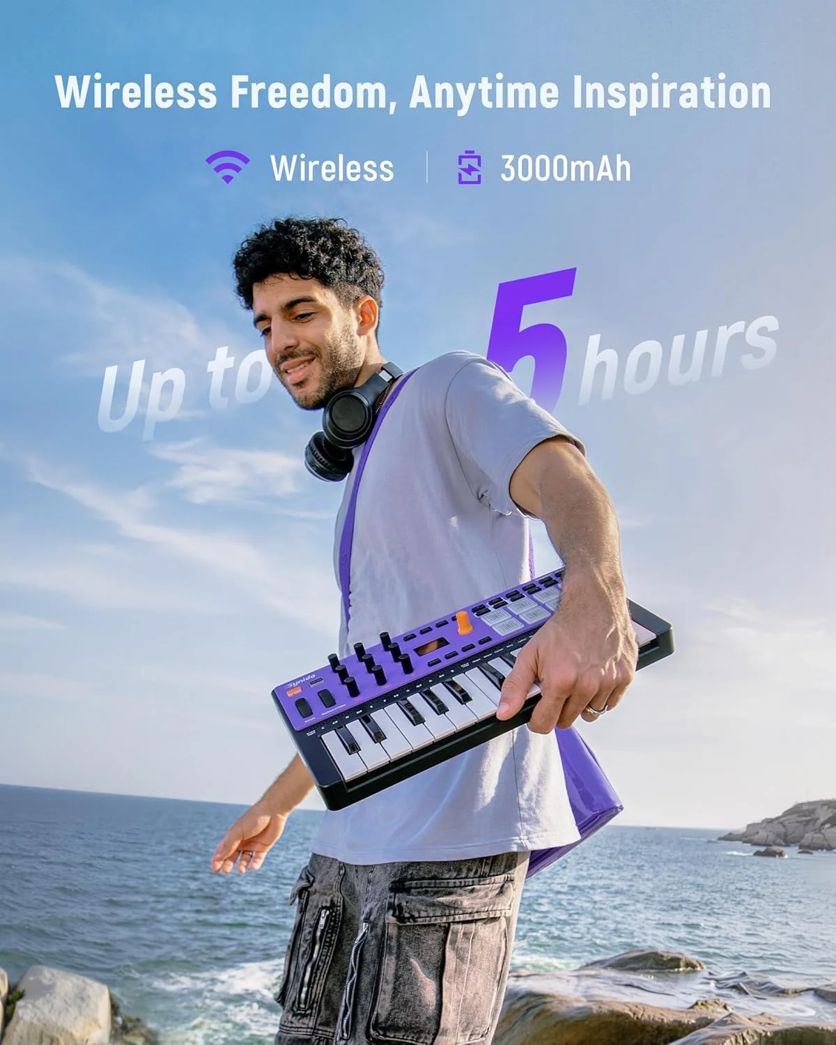 کیبورد کنترلر MIDI با USB-C سینیدو، 25 کلید، اتصال بیسیم، قابل شارژ با 8 پد RGB حساس به ضربه، صفحه نمایش OLED، MIDI In/Out/Thru، کیبورد MIDI حرفهای برای تولید موسیقی کیبورد کنترلر MIDI با USB-C سینیدو، 25 کلید، اتصال بیسیم، قابل شارژ با 8 پد RGB حساس به ضربه، صفحه نمایش OLED، MIDI In/Out/Thru، کیبورد MIDI حرفهای برای تولید موسیقی