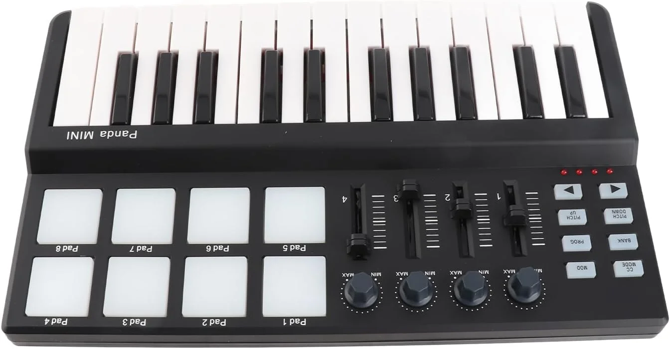 کنترلر صفحه کلید USB MIDI قابل حمل MTLavish 25 Taste Ultra با 8 پد ماشه ای با نور پس زمینه رنگارنگ، کلیدهای حساس به سرعت بالا، پلاگین و پخش