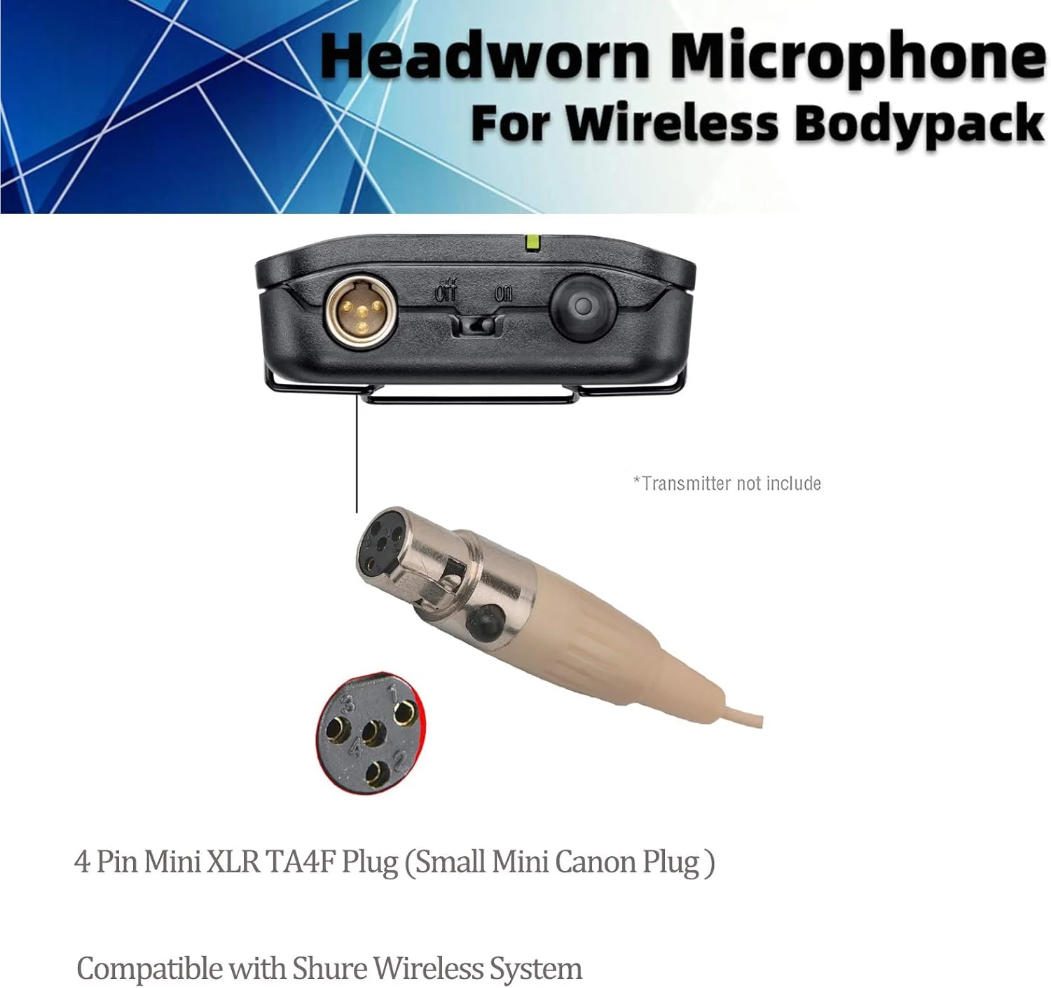 میکروفون هدست/روی سر - میکروفون مینی XLR 4 پین برای سیستم بی سیم Shure و فرستنده جیبی - میکروفون هدست دو گوش همه جهته بژ میکروفون هدست/روی سر - میکروفون مینی XLR 4 پین برای سیستم بی سیم Shure و فرستنده جیبی - میکروفون هدست دو گوش همه جهته بژ