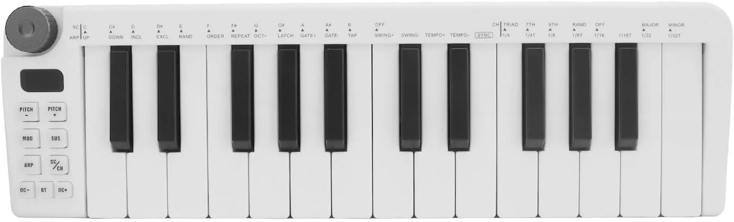 کنترلر صفحه کلید MIDI با 25 کلید حساس به ضربه، دارای آرپژیاتور و اتصال USB، صفحه کلید MIDI هوشمند قابل حمل برای کامپیوتر و تولید موسیقی