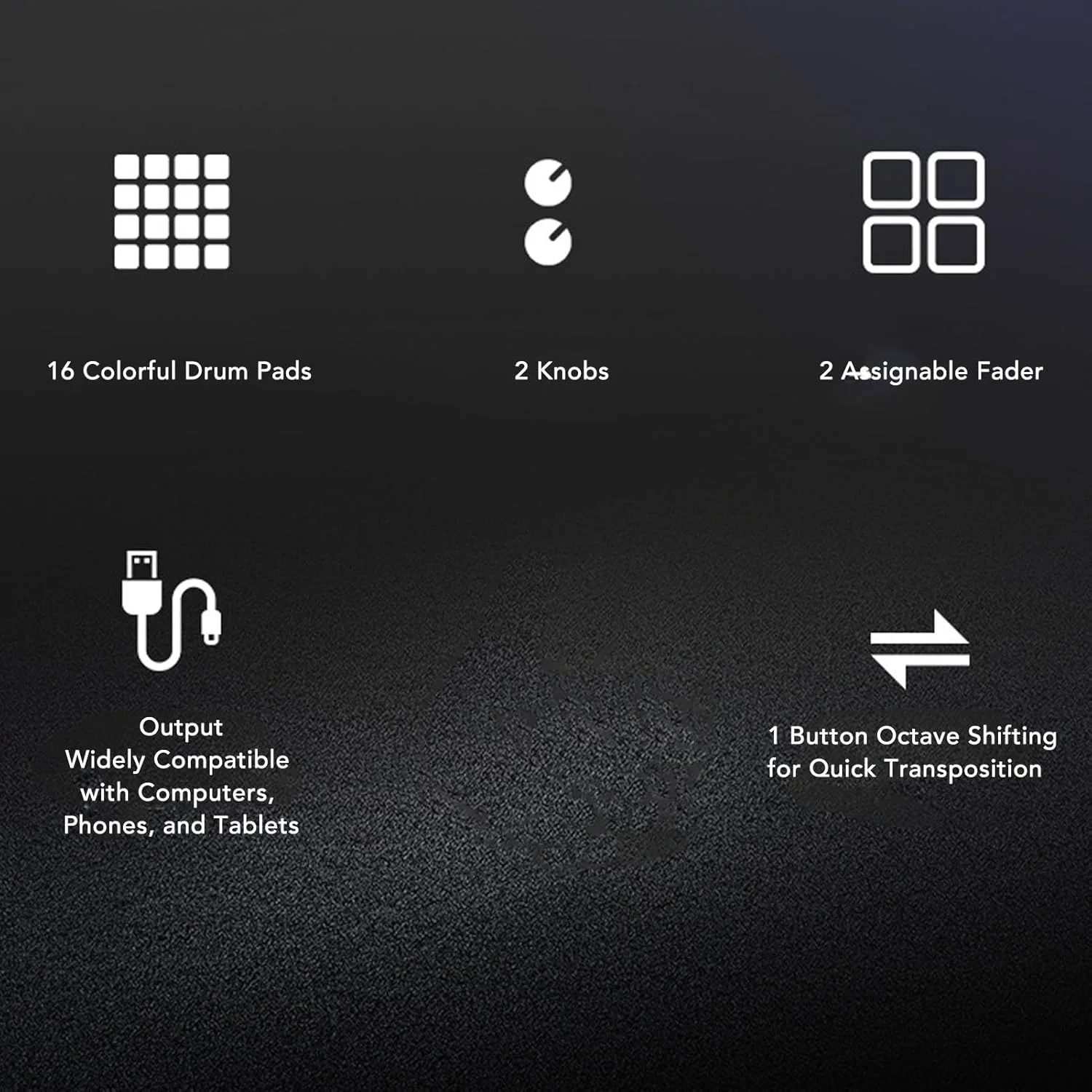 کنترلر USB MIDI با 16 پد درام، کنترلر USB Grid، 48 منبع صوتی قابل تنظیم، 2+2 دکمه فیدر قابل تخصیص برای تولید موسیقی