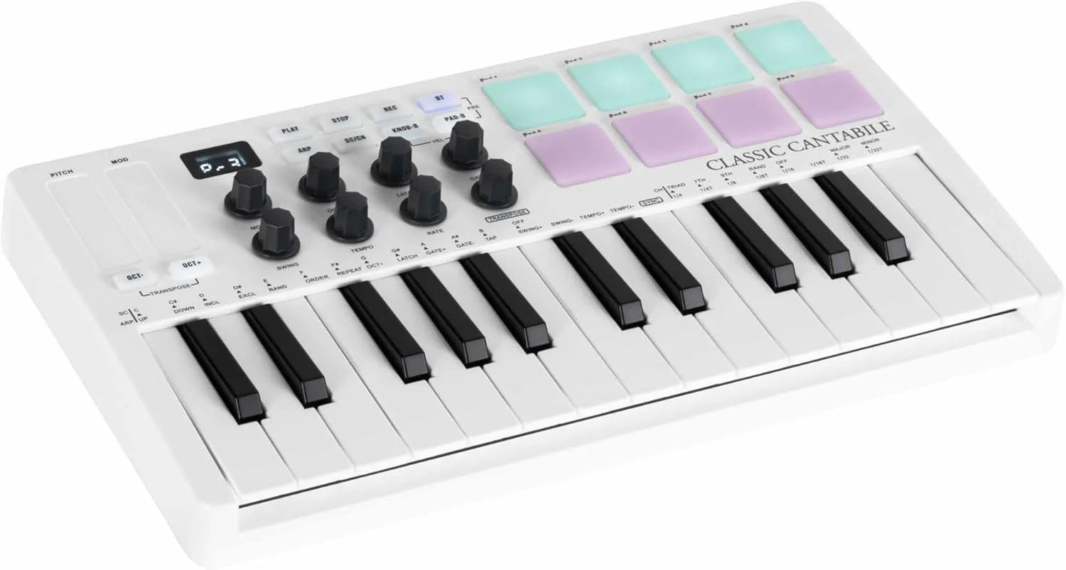 کنترلر میدی بی‌سیم Classic Cantabile M25-AIR - انتقال از طریق بلوتوث - سازگار با Apple iPhone & iPad - باتری داخلی قدرتمند - استفاده برای ویندوز از طریق کابل USB