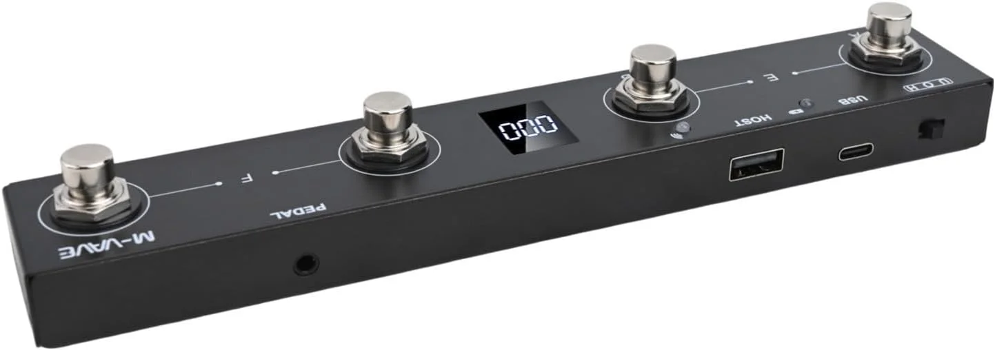 کنترلر پدال پایی MIDI شکلاتی MVAVE Plus با باتری قابل شارژ، 4 دکمه، اتصال USB برای کنترل یکپارچه افکت و ترکیب کلیدهای سفارشی (مشکی)