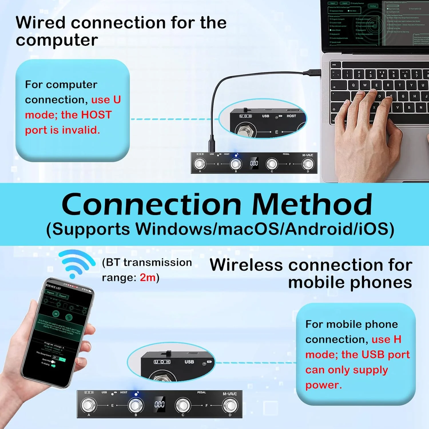 پدال پایی MIDI بیسیم M-VAVE Chocolate Plus با 4 دکمه، بلوتوثی و قابل شارژ، کنترل از طریق اپلیکیشن پدال پایی MIDI بیسیم M-VAVE Chocolate Plus با 4 دکمه، بلوتوثی و قابل شارژ، کنترل از طریق اپلیکیشن