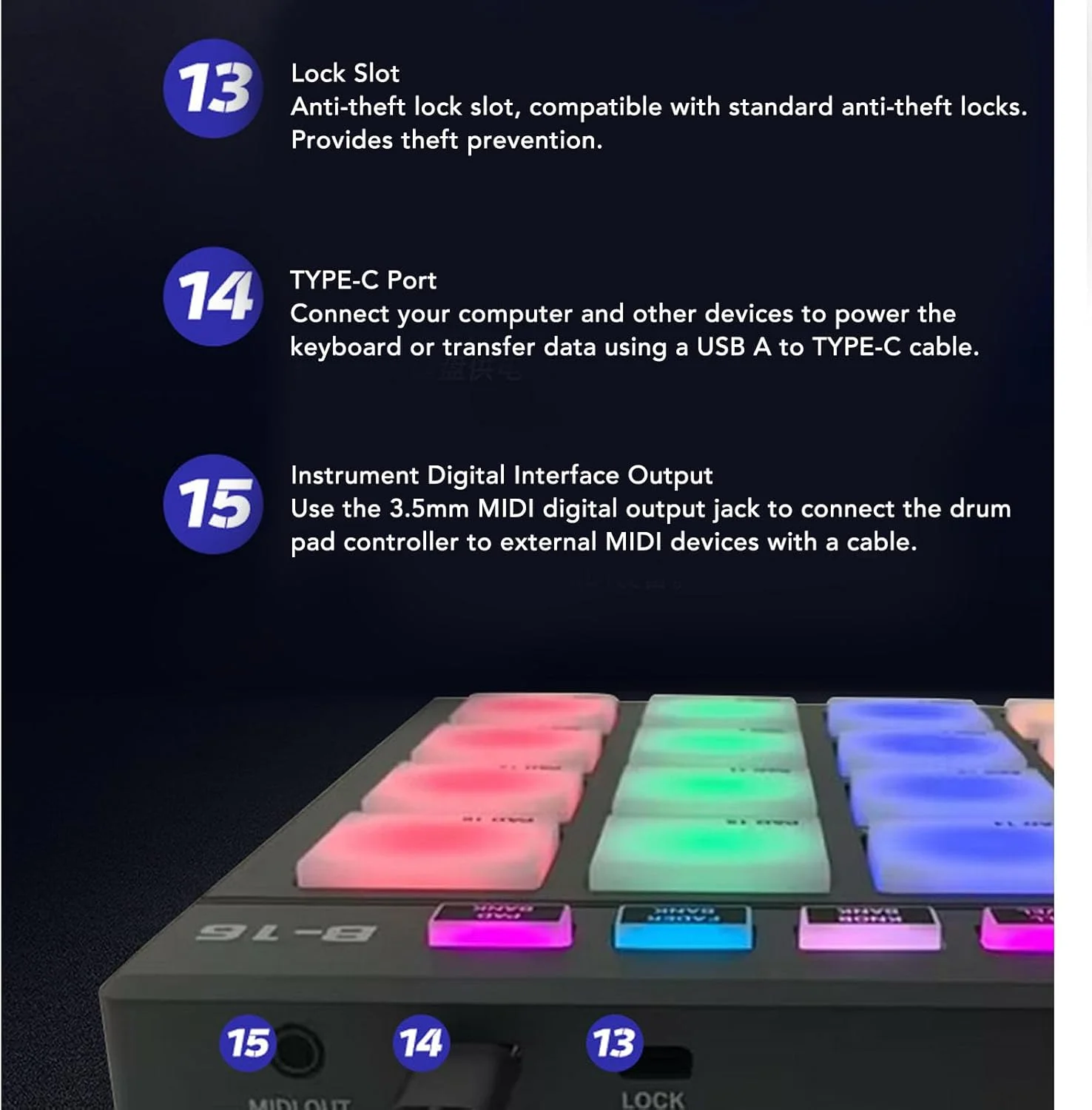 کنترلر پد USB MIDI Annadue برای تولید موسیقی با Ableton Live، برای FL Studio، با 16 پد درام، 2 فیدر قابل تنظیم، 2 دکمه قابل تنظیم