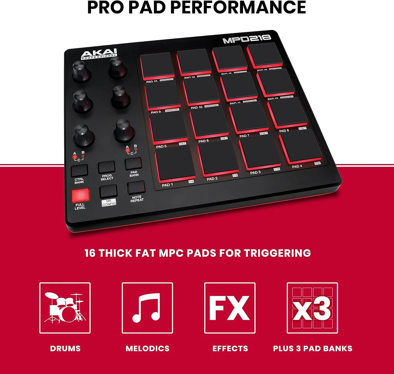 AKAI Professional MPD218 - کنترلر پد MIDI، دستگاه پد درام، بیت ساز با 16 پد و AKAI Professional MPK Mini MK3 – کنترلر کیبورد MIDI USB با 25 کلید