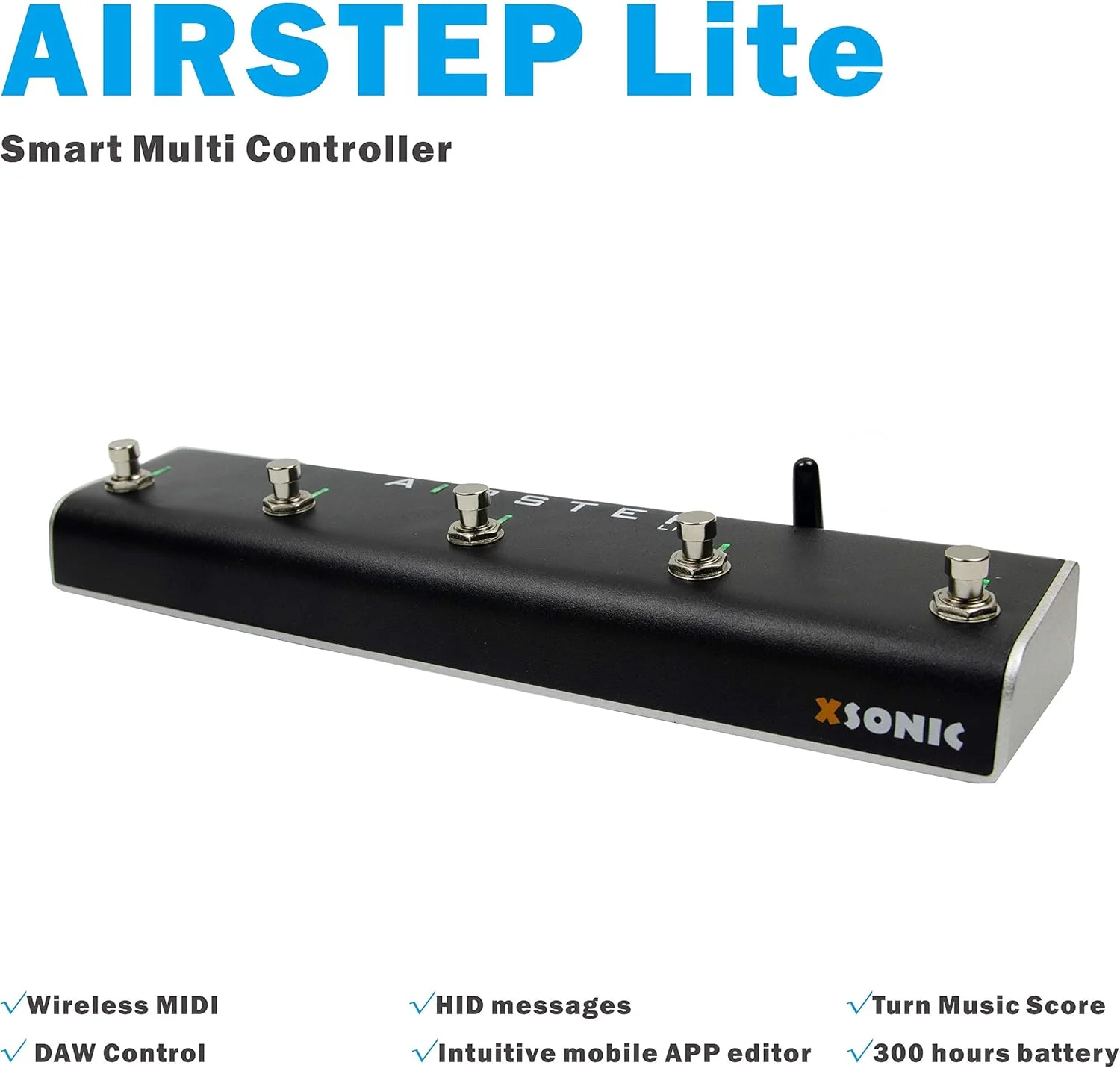 کنترلر بی‌سیم Airstep Lite MIDI, HID با ۵ پدال، پشتیبانی از DAW (Cubase, Ableton Live)، پلاگین (Bias Fx, Neural DSP)، ویدیو یوتیوب، صفحه، Atem، کنترلر هندزفری