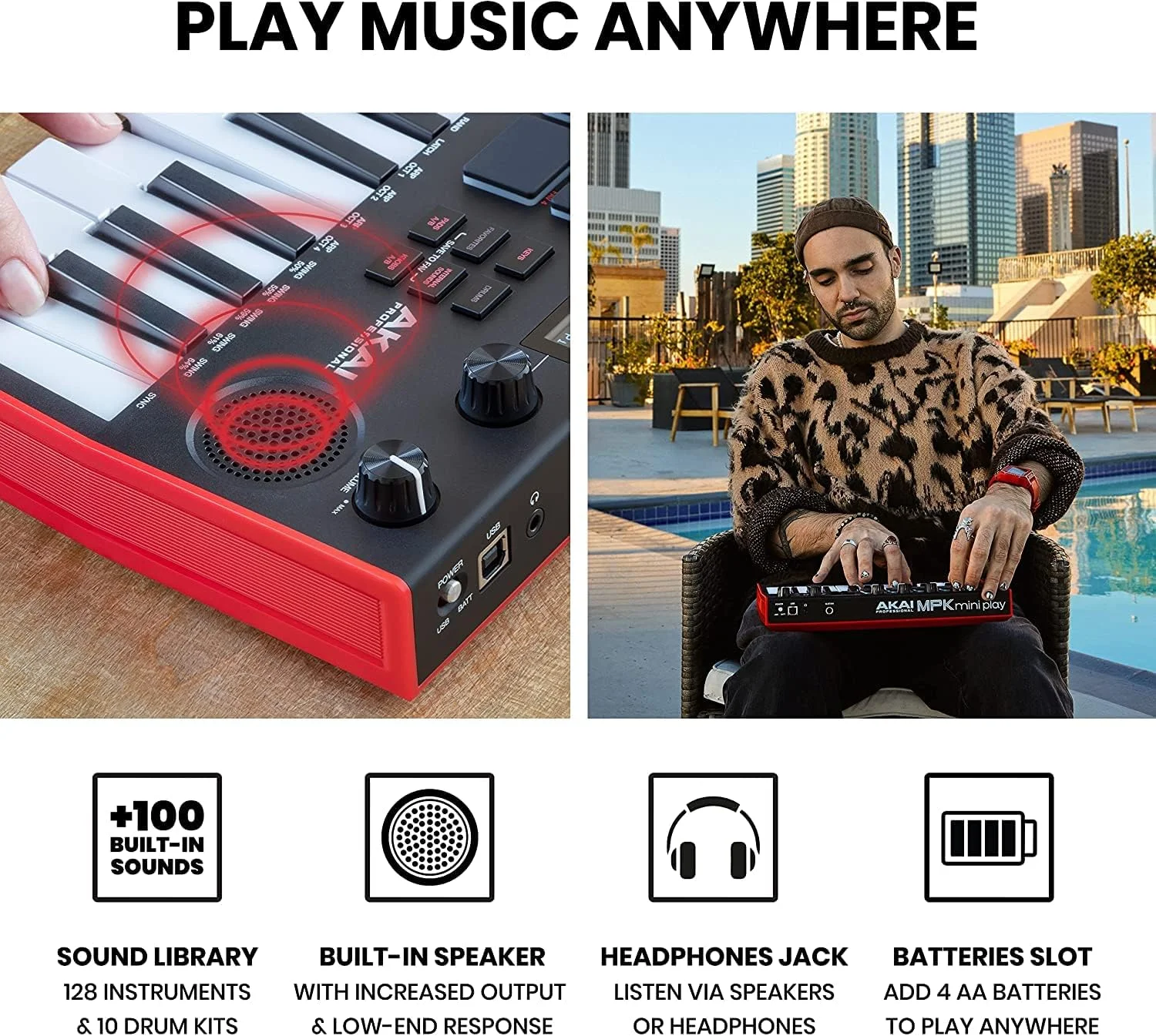 AKAI Professional MPK Mini Play MK3 - کنترلر میدی کیبورد با بلندگوی داخلی و صداها و M-Audio SP-2 - پدال ساستین یونیورسال با عملکرد استایل پیانو