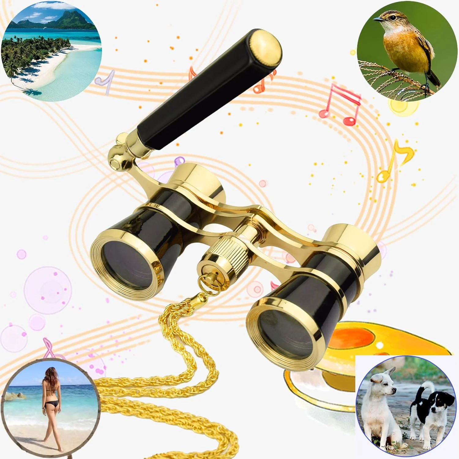 دوربین تئاتر Yourelexit® مدل Opera، دوربین دوچشمی تاشو با دسته قابل تنظیم و زنجیر، سبک و جمع و جور، مناسب کنسرت موسیقی و سینما برای بزرگسالان و کودکان