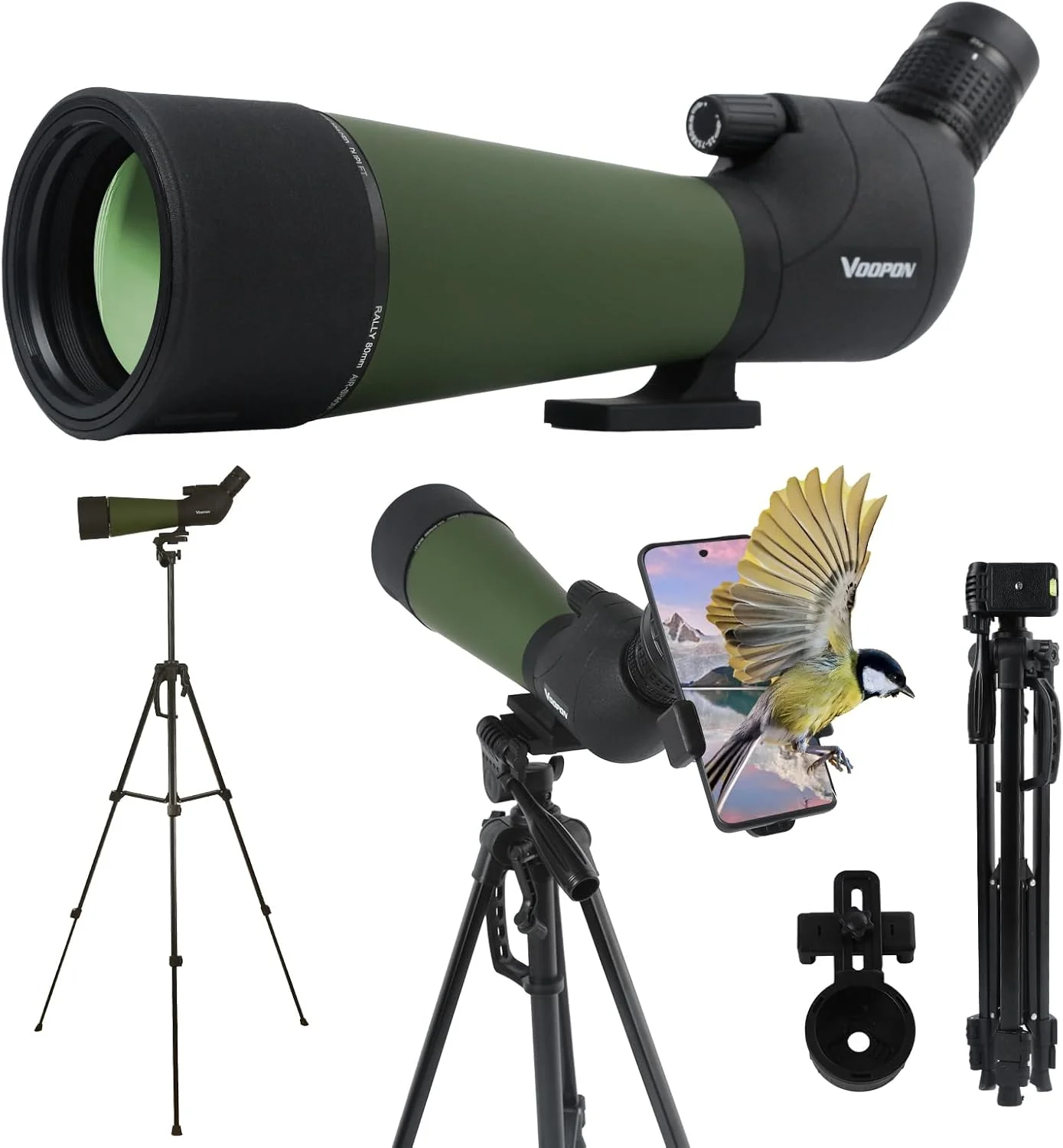 تلسکوپ دیدبانی 25-75x80 HD با سه پایه ارتقا یافته 63 اینچی، آداپتور تلفن و کیف حمل، تلسکوپ منشوری BAK4 برای تیراندازی به هدف، شکار، تماشای پرندگان، تماشای حیات وحش، تلسکوپ قابل حمل