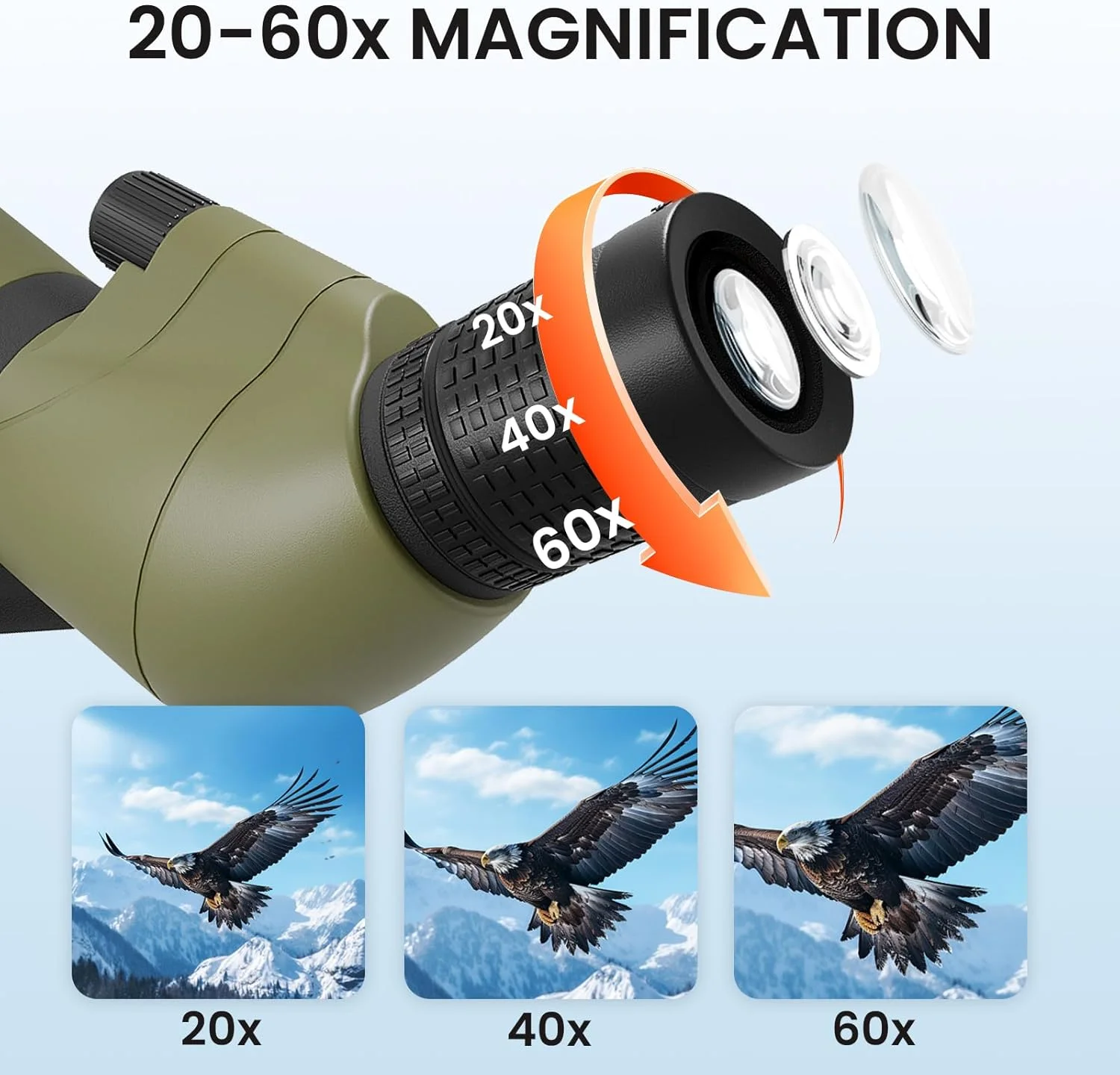 تلسکوپ دیدبانی 20-60x80 برای تماشای پرندگان، تلسکوپ دیدبانی ضدآب BAK4 برای هدف گیری، تماشای حیات وحش، پیاده روی، کمپینگ، تلسکوپ HD با سه پایه، نگهدارنده تلفن هوشمند و کیف حمل