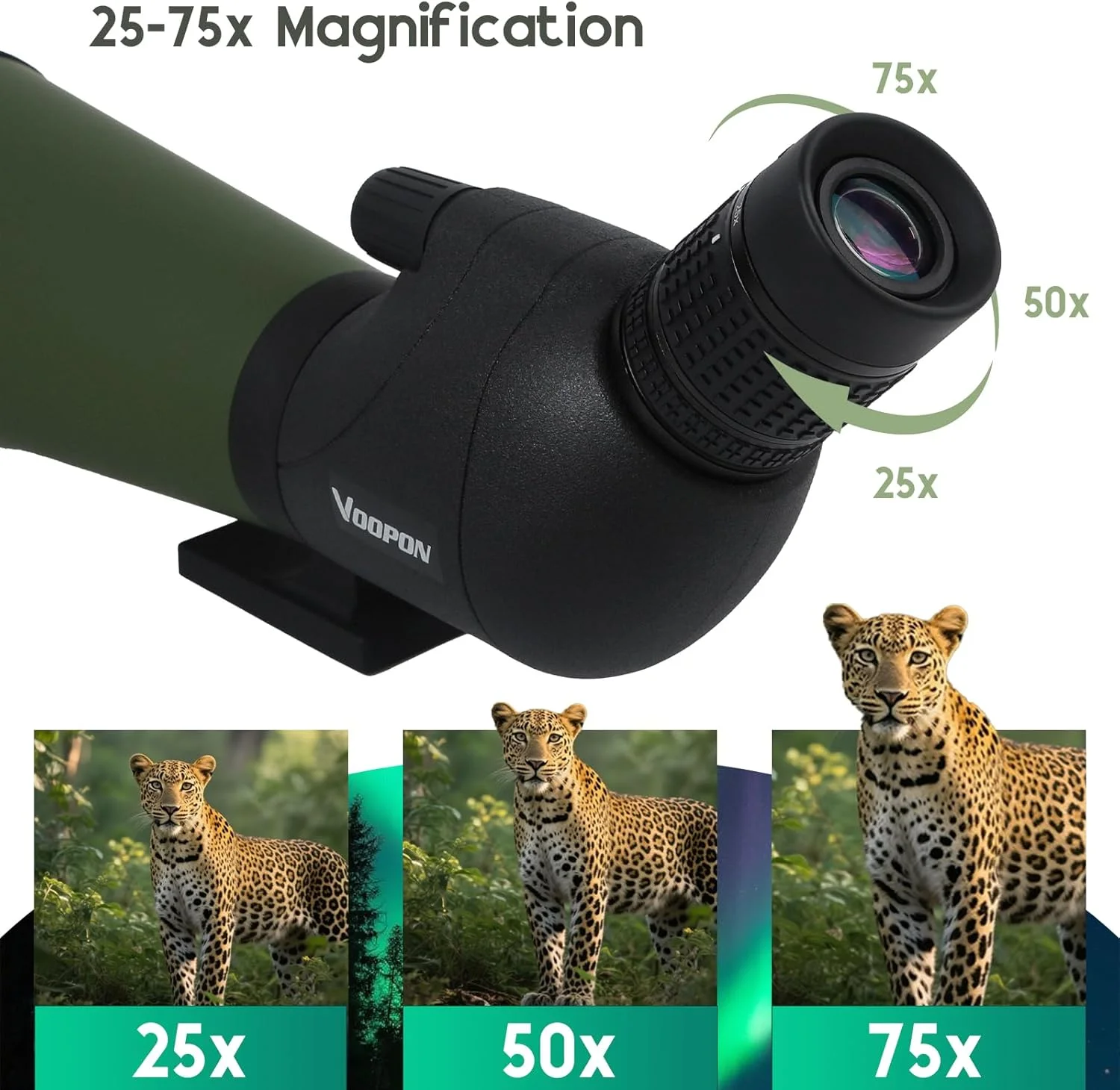 تلسکوپ دیدبانی 25-75x80 HD با سه پایه ارتقا یافته 63 اینچی، آداپتور تلفن و کیف حمل، تلسکوپ منشوری BAK4 برای تیراندازی به هدف، شکار، تماشای پرندگان، تماشای حیات وحش، تلسکوپ قابل حمل