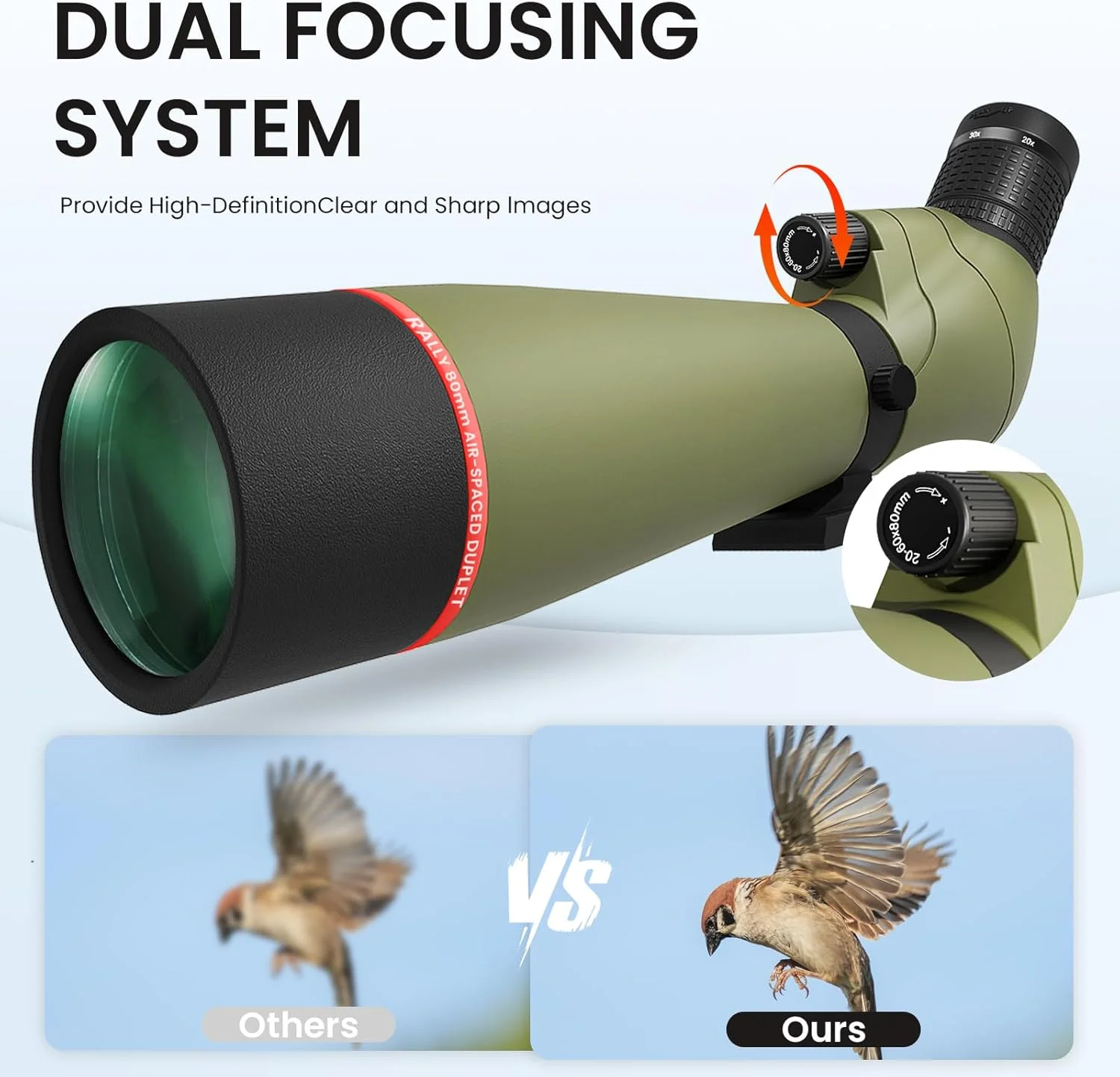 تلسکوپ دیدبانی 20-60x80 برای تماشای پرندگان، تلسکوپ دیدبانی ضدآب BAK4 برای هدف گیری، تماشای حیات وحش، پیاده روی، کمپینگ، تلسکوپ HD با سه پایه، نگهدارنده تلفن هوشمند و کیف حمل