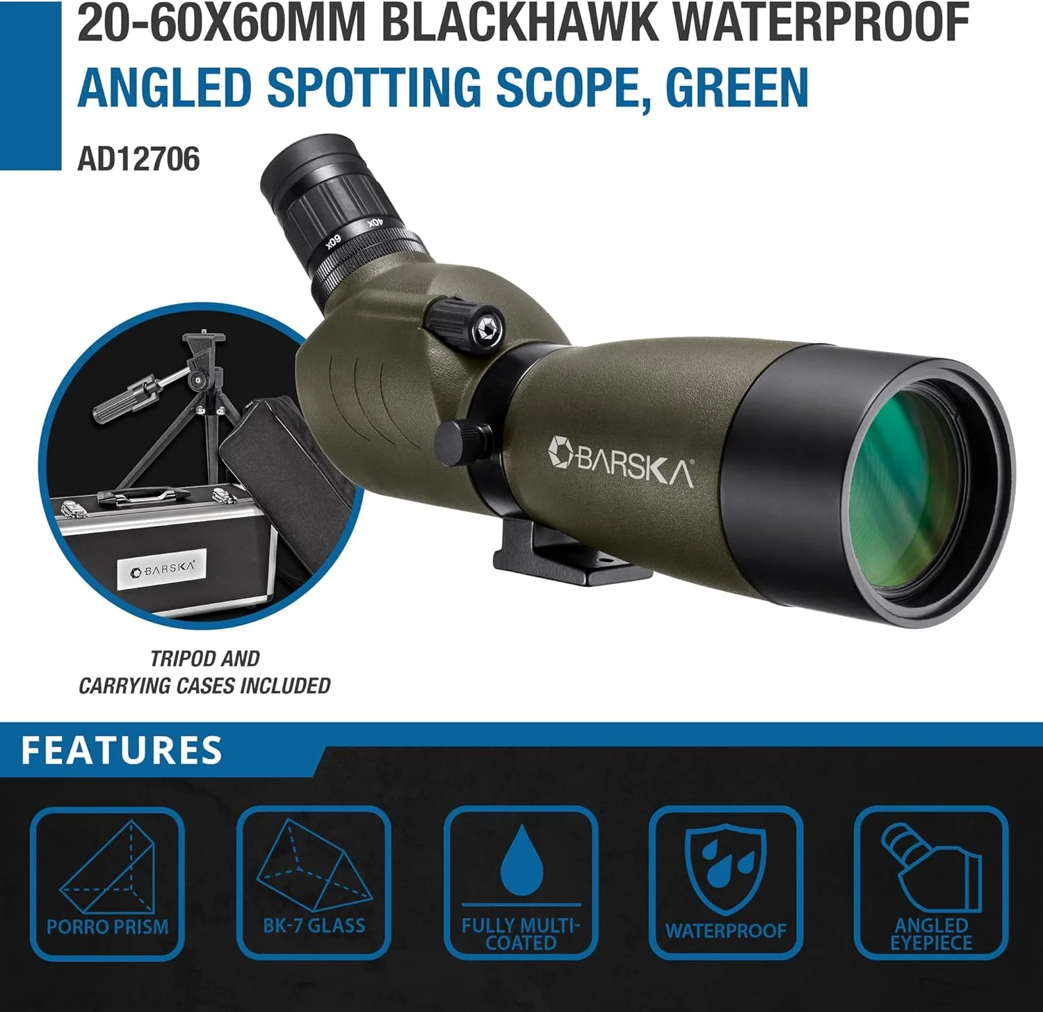 دوربین چشمی بلک هاوک 20-60x60، سبز، زاویه دار