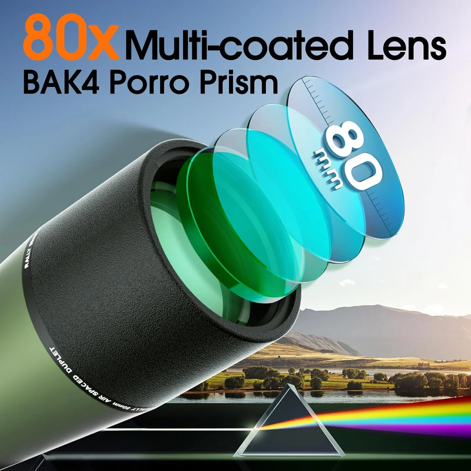 تلسکوپ دیدبانی 80x75-25 به همراه سه پایه ارتقا یافته، کیف حمل و آداپتور تلفن همراه، مناسب برای هدف گیری، تماشای پرندگان و حیات وحش - سبز