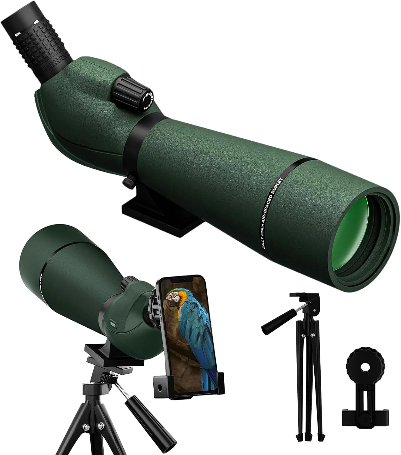 تلسکوپ دیدبانی 20-60X80 برای تیراندازی و شکار - تلسکوپ های دیدبانی با سه پایه و آداپتور تلفن، ضد آب، HD برای تماشای پرندگان، حیات وحش و مناظر