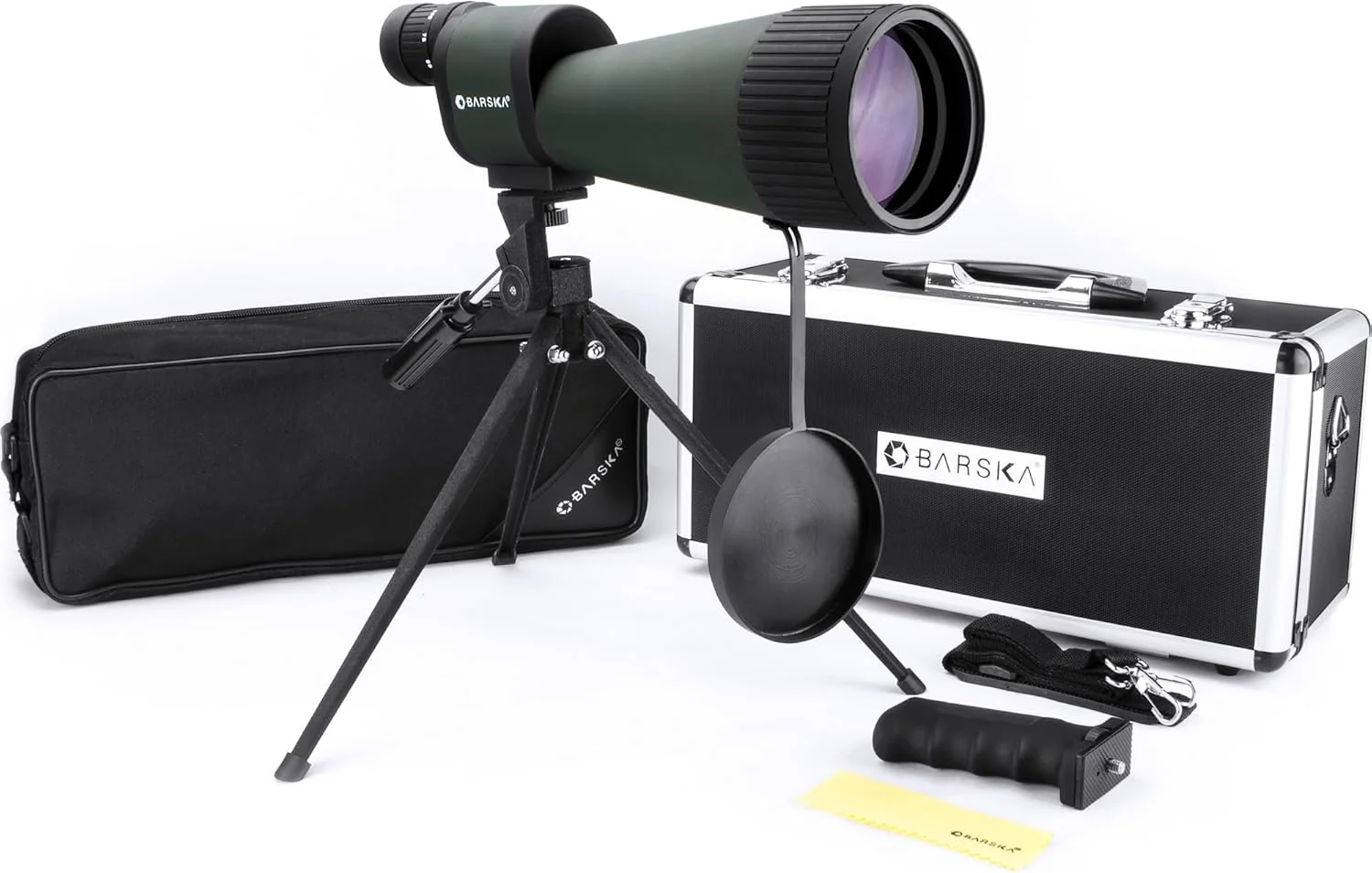 تلسکوپ دیدبانی مستقیم ضدآب Barska Benchmark با قدرت بزرگنمایی بالا، فوکوس شیئی، کیف حمل و سه پایه برای شکار، تماشای پرندگان و تیراندازی به هدف