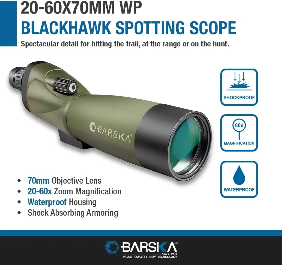 تلسکوپ دیدبانی مستقیم ضدآب بارسکا Blackhawk 20-60x70 به همراه سه پایه، کیف حمل نرم و کیف سخت ممتاز تلسکوپ دیدبانی مستقیم ضدآب بارسکا Blackhawk 20-60x70 به همراه سه پایه، کیف حمل نرم و کیف سخت ممتاز