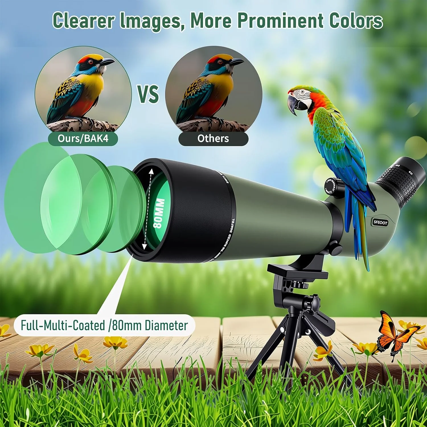 تلسکوپ دیدبانی 25-75x80 HD با سه پایه، کیف حمل و نگهدارنده تلفن همراه، تصویر شفاف با منشور BAK4 برای هدف زنی، تماشای پرندگان، تماشای حیات وحش (سبز) تلسکوپ دیدبانی 25-75x80 HD با سه پایه، کیف حمل و نگهدارنده تلفن همراه، تصویر شفاف با منشور BAK4 برای هدف زنی، تماشای پرندگان، تماشای حیات وحش (سبز)