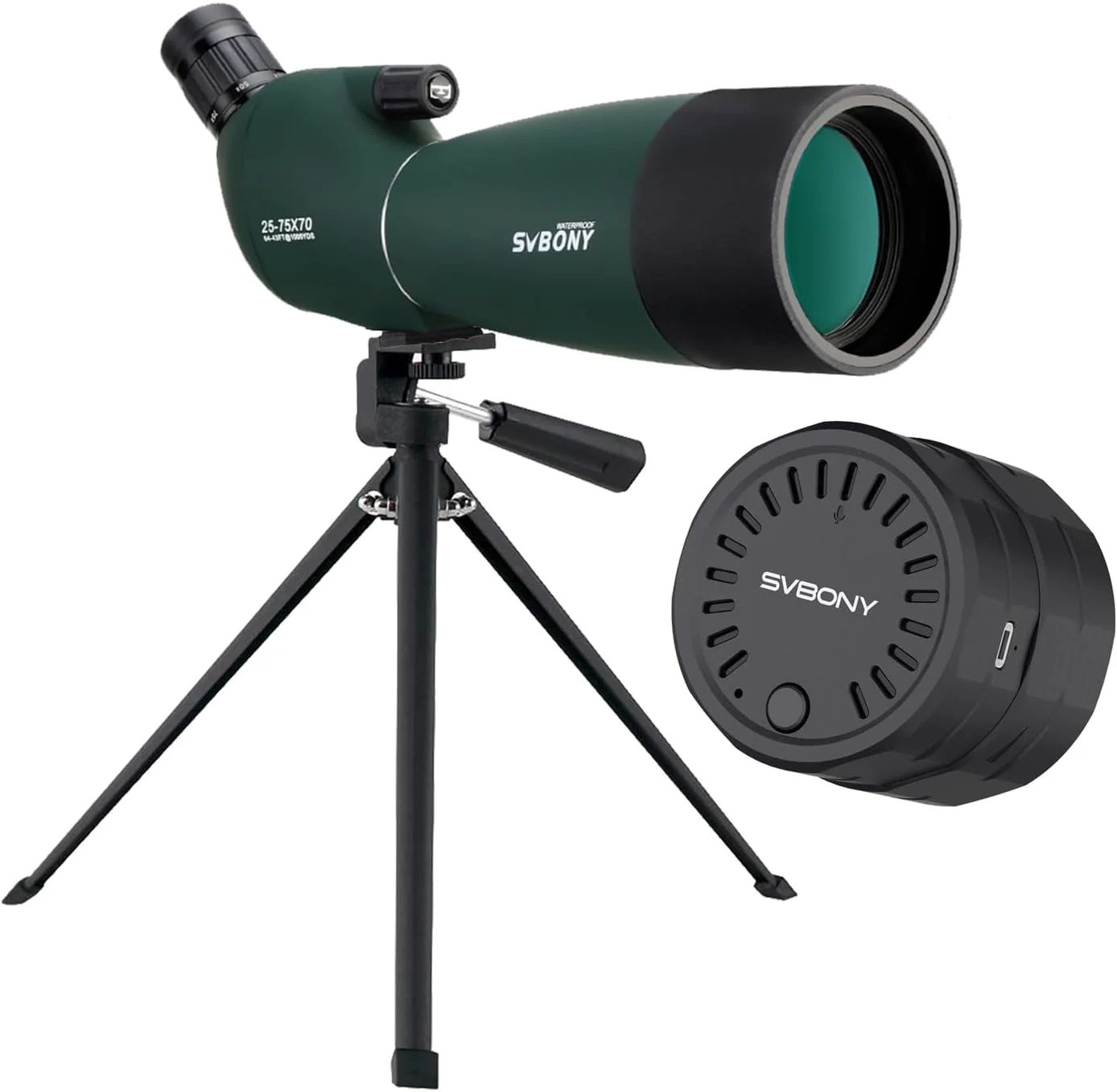 دوربین چشمی SVBONY SV28 به همراه سه پایه و دوربین وای فای SC002 برای تصویربرداری دیجیتال، ضد آب و ضد مه، 25-75x70 میلی متر، مناسب برای تیراندازی به هدف و تماشای پرندگان