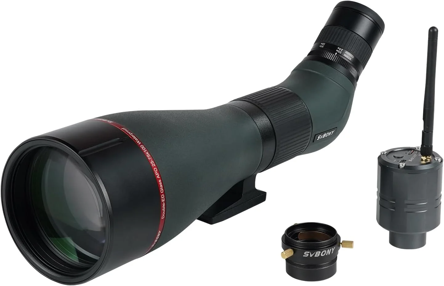 تلسکوپ دیدبانی آپوکروماتیک SVBONY SA401 25-75x100، عدسی شیئی دوگانه ED آپوکروماتیک، ضد آب IPX7، چشمی جداشدنی 1.25 اینچی، تلسکوپ تصویربرداری دیجیتال، سازگار با دوربین SC001 برای عکاسی از پرندگان