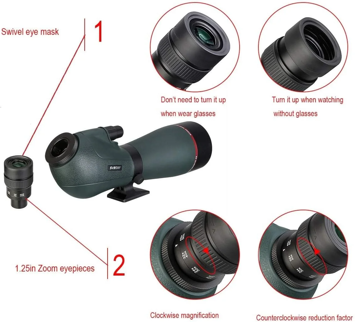 مجموعه تلسکوپ دیدهبانی زاویهدار SVBONY SV406P 20-60x80 به همراه سهپایه مسافرتی آلومینیومی با هد سیال SVBONY SA402 مجموعه تلسکوپ دیدهبانی زاویهدار SVBONY SV406P 20-60x80 به همراه سهپایه مسافرتی آلومینیومی با هد سیال SVBONY SA402