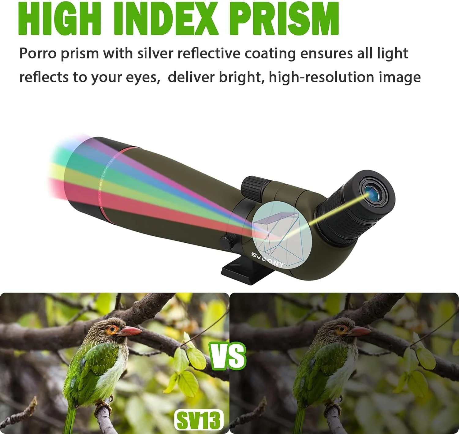 تلسکوپ دیدبانی HD SVBONY SV13، منشور BAK4 ضدآب زاویه دار برای تیراندازی به هدف و تماشای پرندگان تلسکوپ دیدبانی HD SVBONY SV13، منشور BAK4 ضدآب زاویه دار برای تیراندازی به هدف و تماشای پرندگان