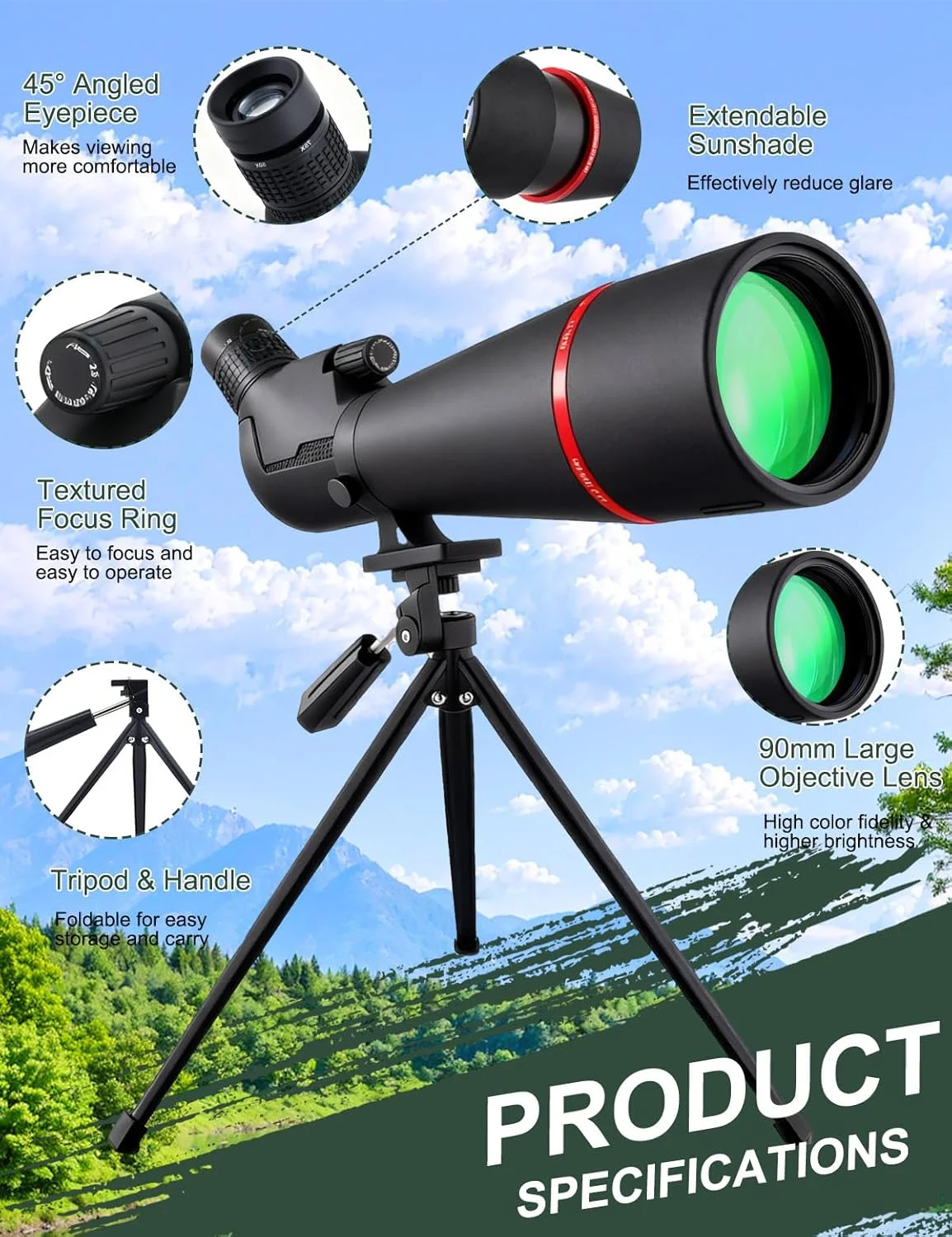 تلسکوپ های دیدبانی 25-75x80 به همراه سه پایه - تلسکوپ دیدبانی با منشور BAK4، لنز FMC، ضد آب و ضد مه برای تماشای پرندگان، حیات وحش و هدف گیری تلسکوپ های دیدبانی 25-75x80 به همراه سه پایه - تلسکوپ دیدبانی با منشور BAK4، لنز FMC، ضد آب و ضد مه برای تماشای پرندگان، حیات وحش و هدف گیری