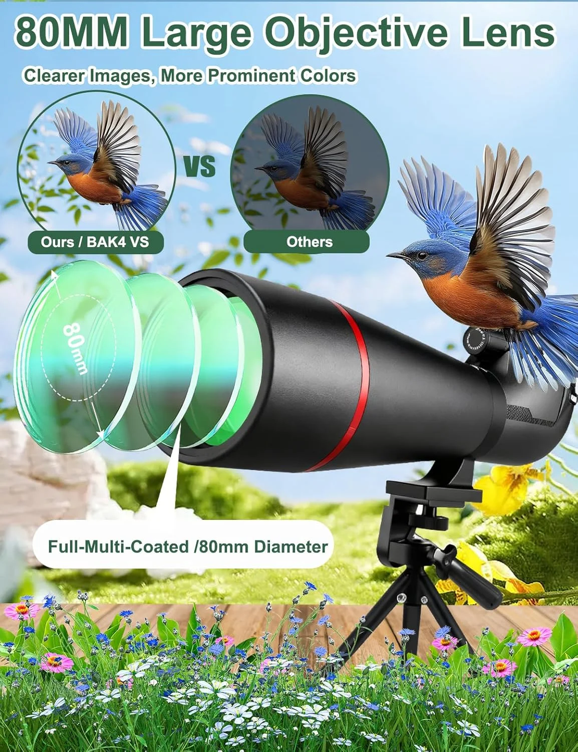 تلسکوپ های دیدبانی 25-75x80 به همراه سه پایه - تلسکوپ دیدبانی با منشور BAK4، لنز FMC، ضد آب و ضد مه برای تماشای پرندگان، حیات وحش و هدف گیری تلسکوپ های دیدبانی 25-75x80 به همراه سه پایه - تلسکوپ دیدبانی با منشور BAK4، لنز FMC، ضد آب و ضد مه برای تماشای پرندگان، حیات وحش و هدف گیری