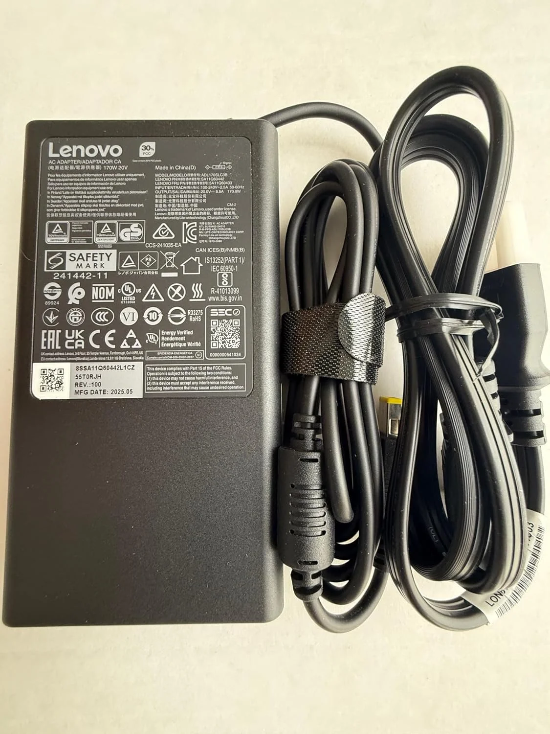 آداپتور AC لنوو 20V 8.5A 170W ADL170SLC3B برای لنوو یوگا پرو 16 Aura Ai، سازگار با P/N: ADL170SCC3B, ADL170SDC3B, ADL170SLC3B