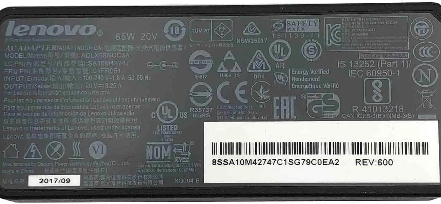 منبع تغذیه اصلی لنوو ADLX65NCC3A SA10M42747، آداپتور شارژر 65 وات 20 ولت 3.25 آمپر با کانکتور 4.0x1.7 میلی متر