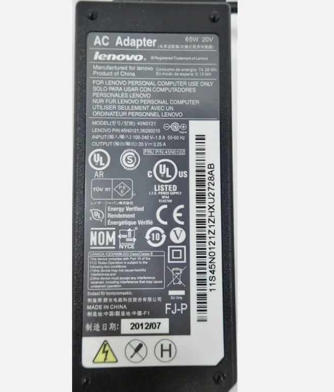 آداپتور برق 65 واتی برای Thinkpad X220t X300 X301 X100e X120e X131e T400s T420s L421 T500 T510 T530 SL400CE 220S E530C B590 S230U T430U T400s T420s L421 SL400C
