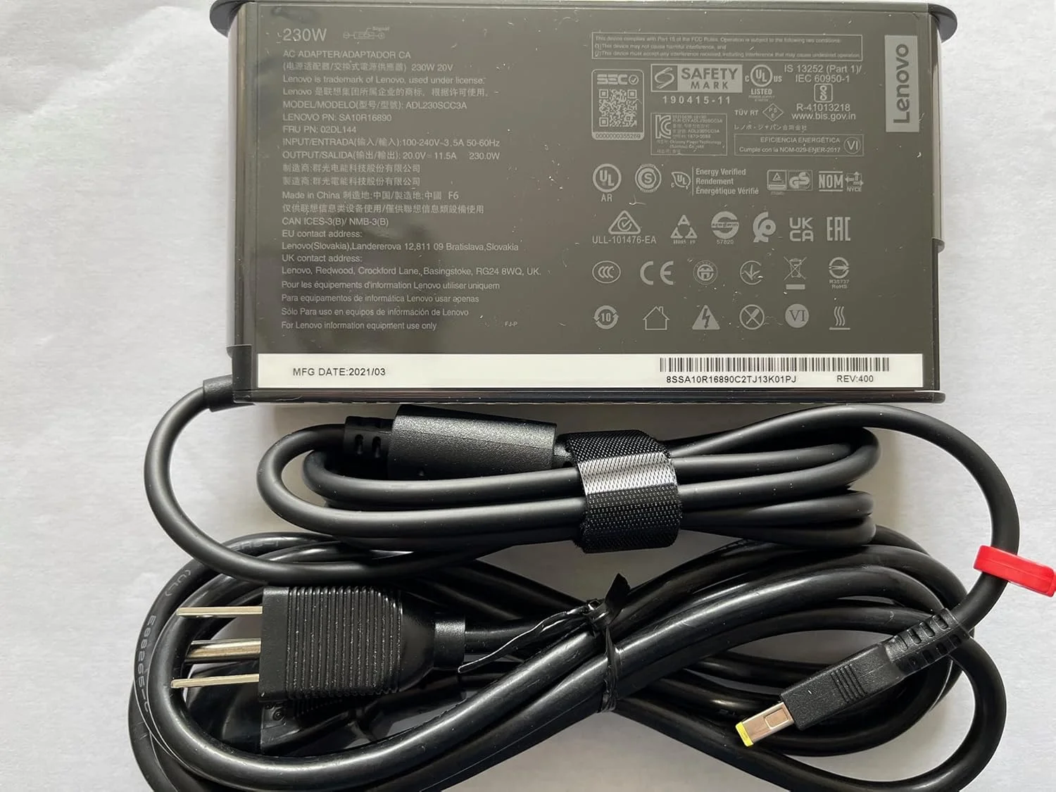 آداپتور AC باریک لنوو 230W 20V 11.5A با طراحی جدید برای IdeaPad Y900 Y910 G510، سازگار با P/N: ADL230SCC3A, SA10R16890, 02DL144.