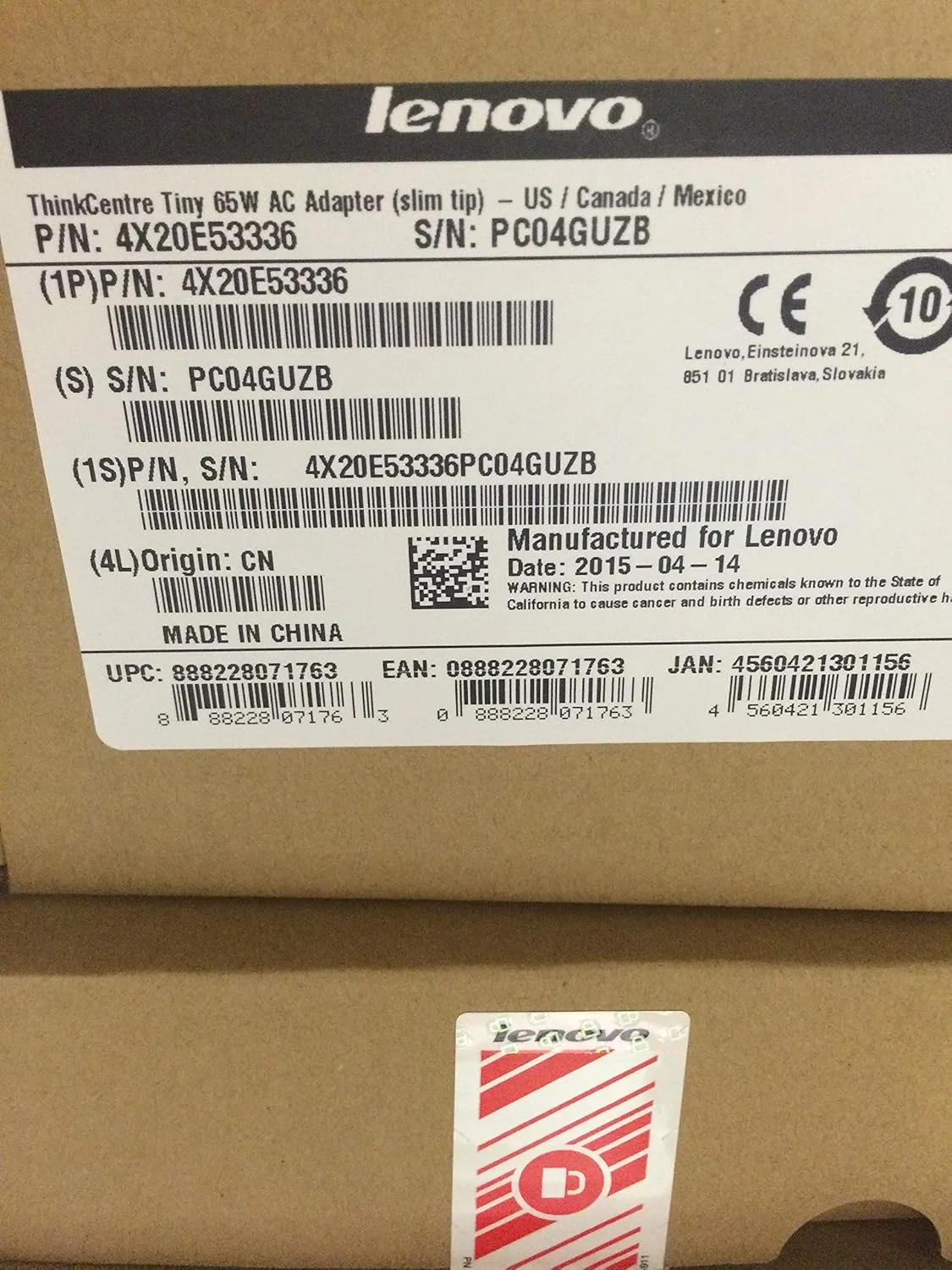 آداپتور AC باریک لنوو 65 واتی مدل 4X20E53336 برای Thinkcentre Tiny 4X20e53336