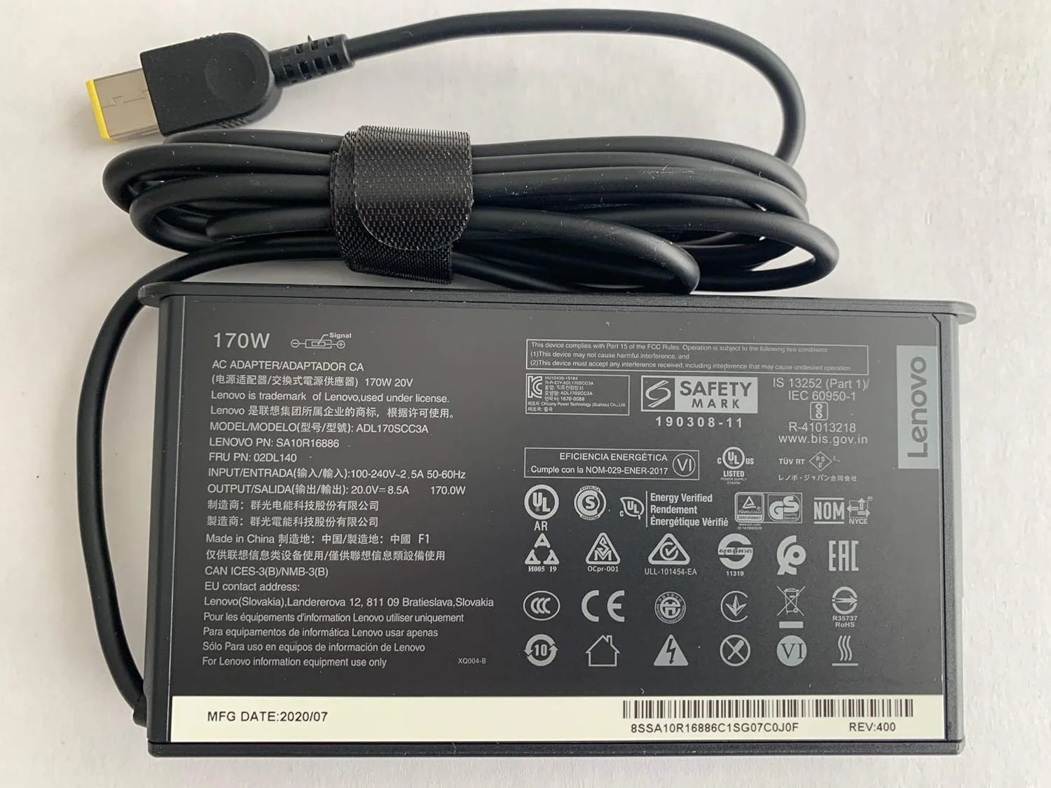 آداپتور AC لنوو 170 واتی 20 ولت 8.5 آمپر با طراحی باریک و اورجینال، مناسب برای Lenovo ThinkPad P73، سازگار با P/N: SA10R16886, 02DL140, ADL170SCC3A. آداپتور AC لنوو 170 واتی 20 ولت 8.5 آمپر با طراحی باریک و اورجینال، مناسب برای Lenovo ThinkPad P73، سازگار با P/N: SA10R16886, 02DL140, ADL170SCC3A.