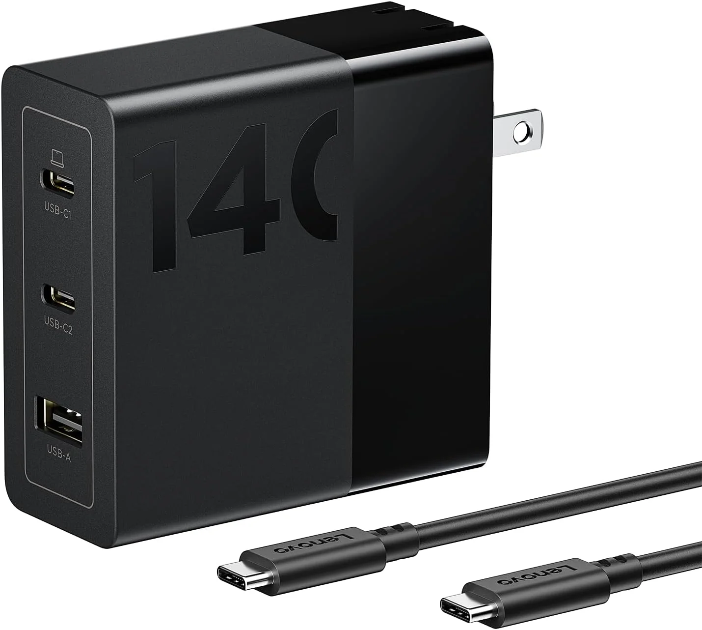 شارژر 140 واتی USB-C لنوو، آداپتور برق GaN با شارژ سریع 3 پورت، سازگار با PD 3.1، مشکی، برای ThinkPad، MacBook، iPhone، Samsung Galaxy، همراه با کابل 240 واتی