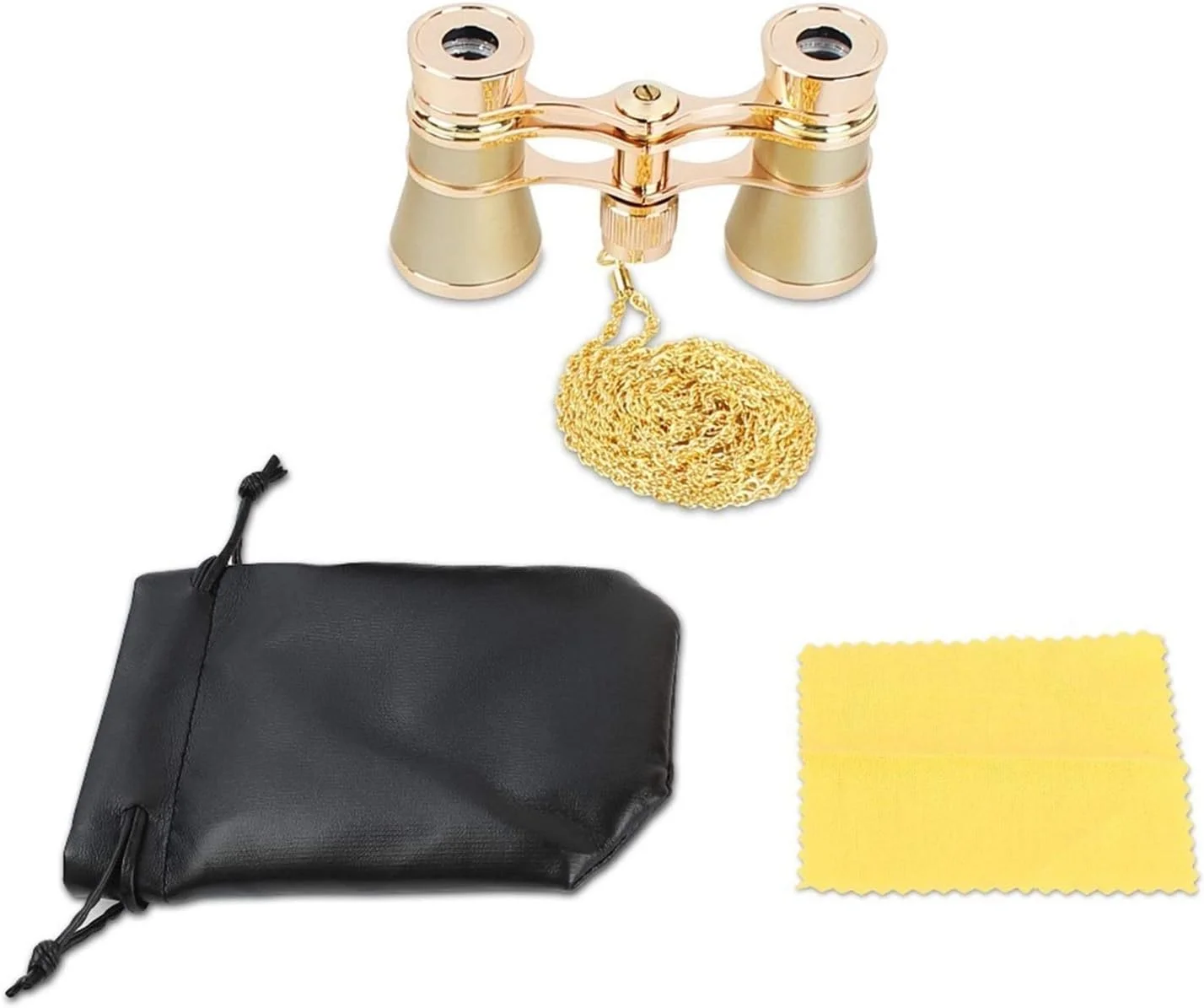 دوربین تئاتر فلزی تاشو کلاسیک با زنجیر، لنز اپتیکال، طراحی رترو، هدیه زنانه برای رصد نجومی - مشکی (طلایی)